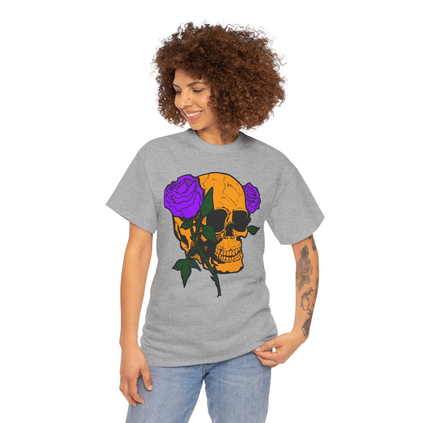 Skull and Roses Unisex Tee, Gothic Aesthetic Shirt, Vintage Graphic T-Shirt, Streetwear Essentials, Edgy Casual Wear