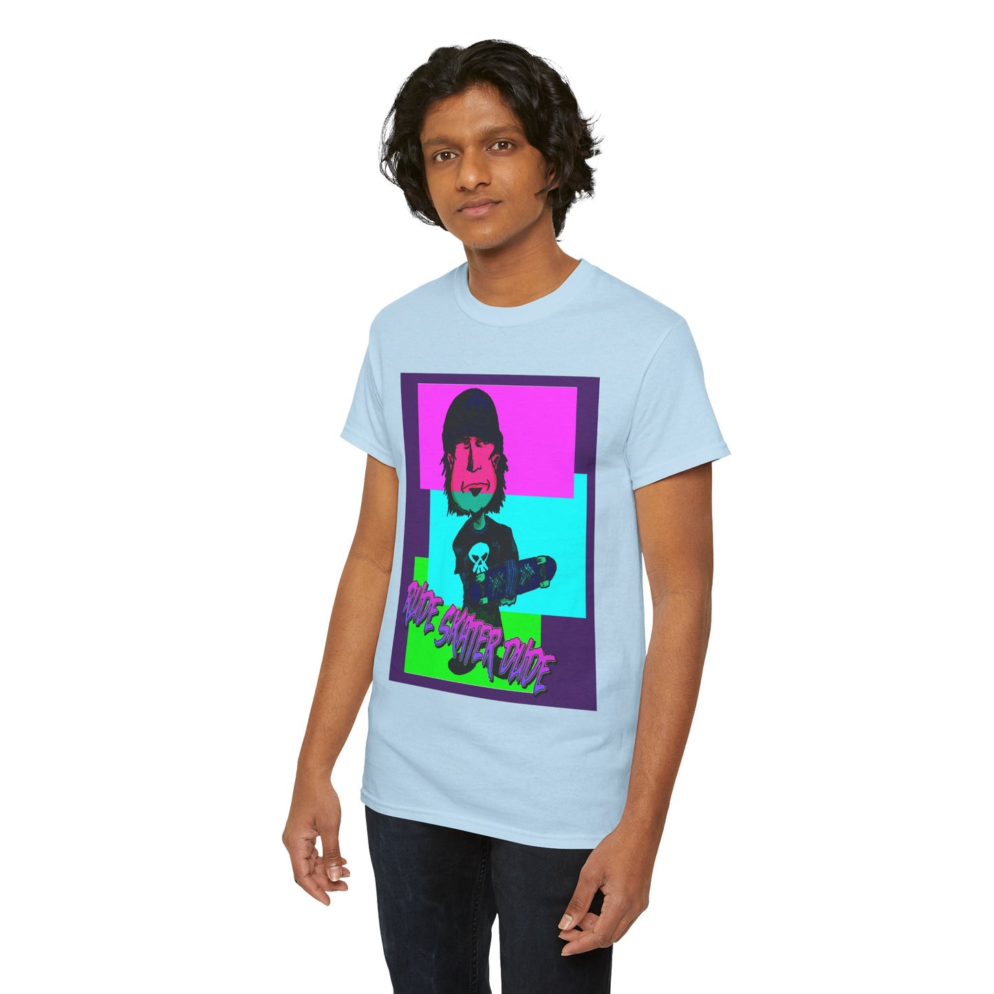 Retro Neon Skateboard Tee — "Rude Skater Dude" Graphic