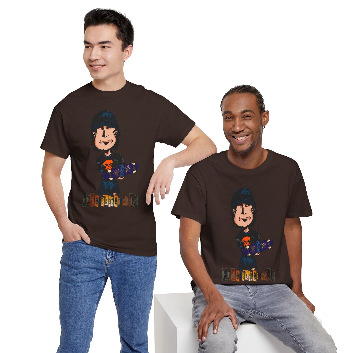 Rude Skater Dude Cartoon Skate Punk T-Shirt — Skateboarding Tee with Skull Design