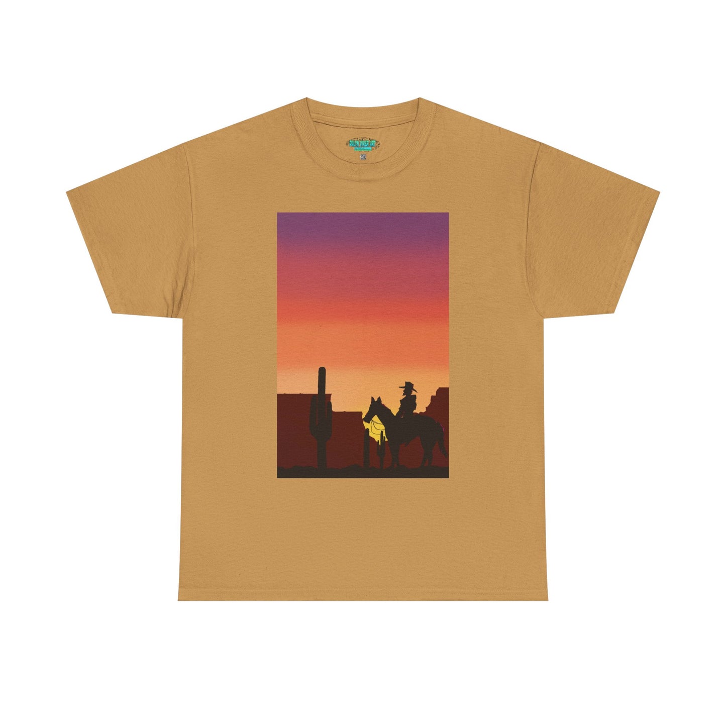 Sunset Cowboy Unisex Heavy Cotton Tee - Western Graphic Tee for Nature Lovers