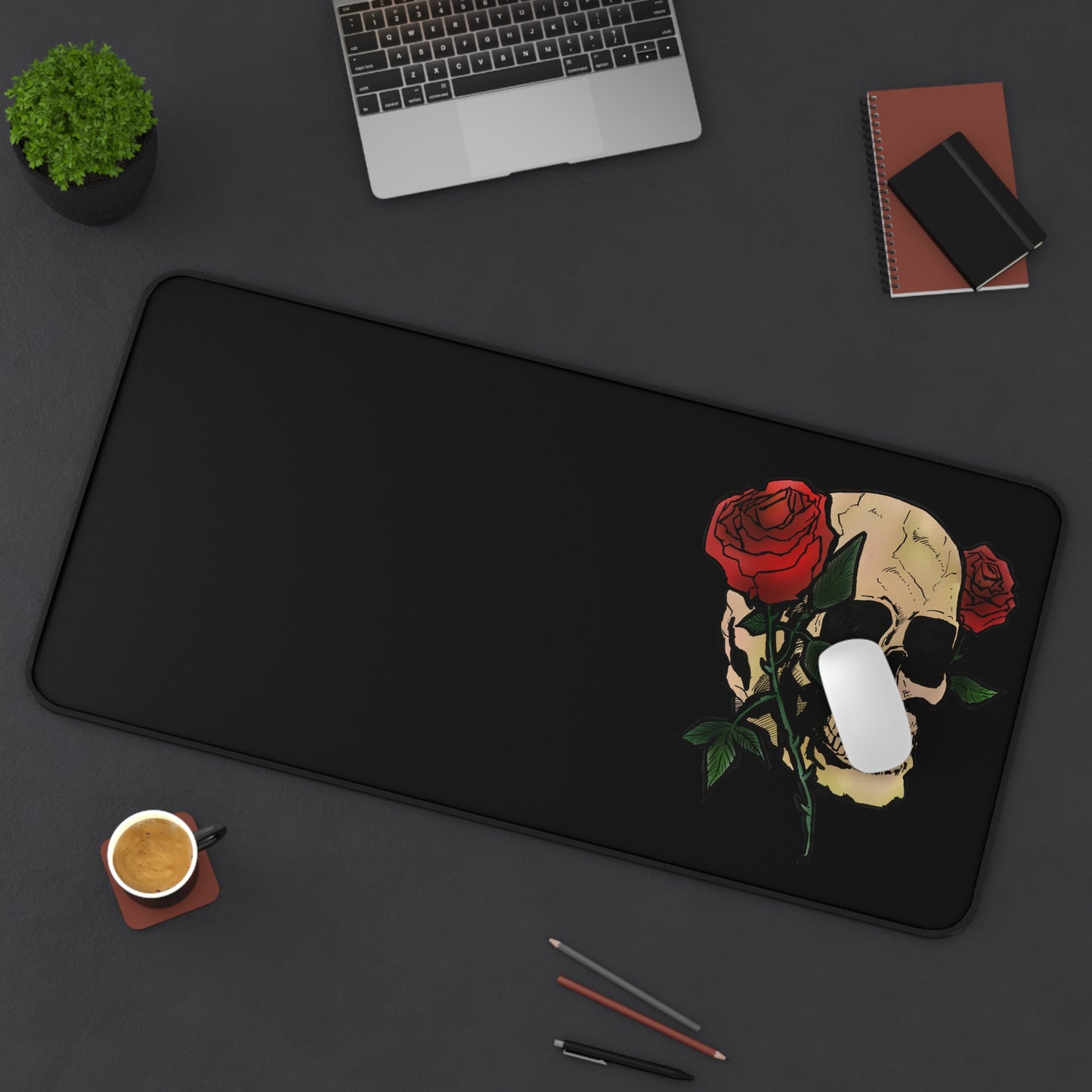Skull & Rose Desk Mat — Gothic Gaming Mousepad
