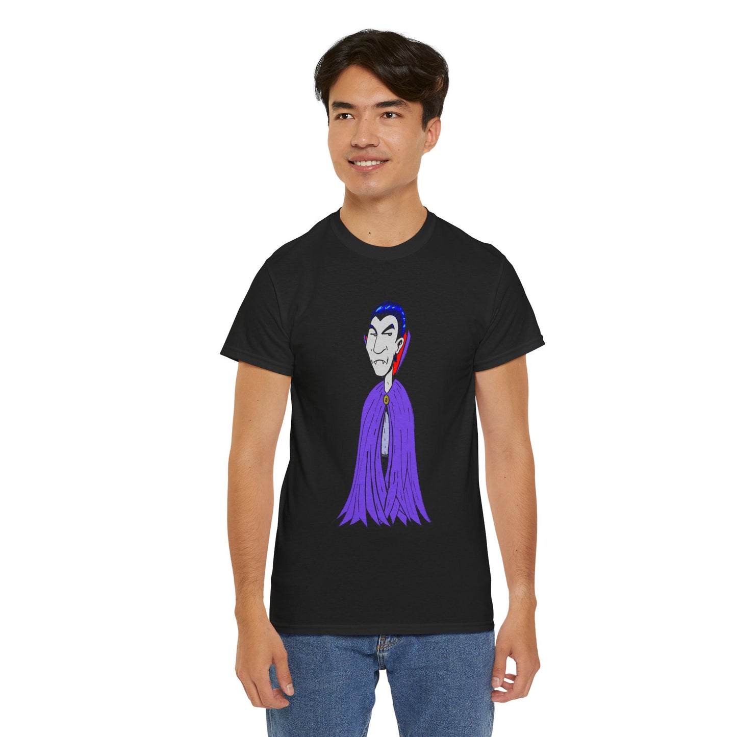 Vampire Cartoon Tee - Cute Purple Cloak Dracula Graphic T-Shirt