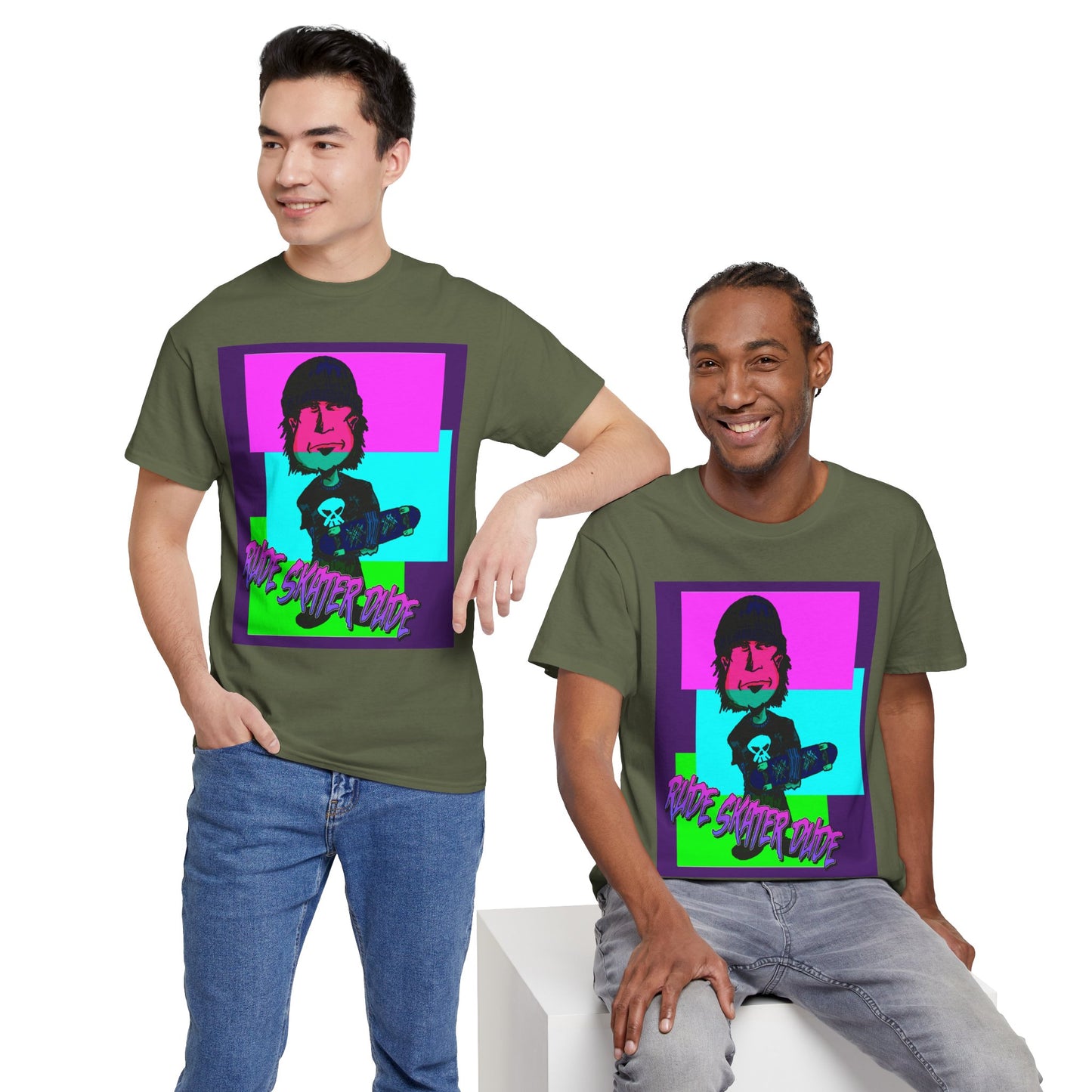 Retro Neon Skateboard Tee — "Rude Skater Dude" Graphic