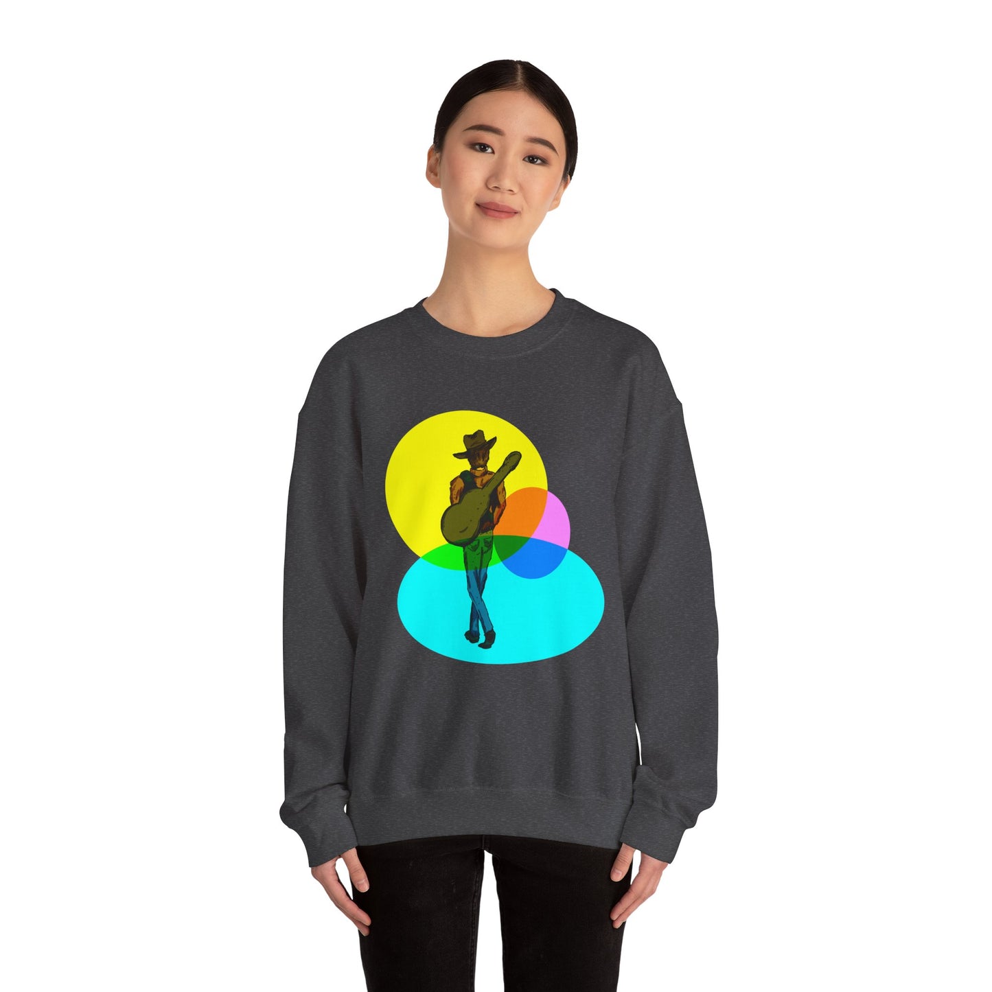 Cowboy Guitarist Graphic Sweatshirt — Retro Color Spot Music Pullover