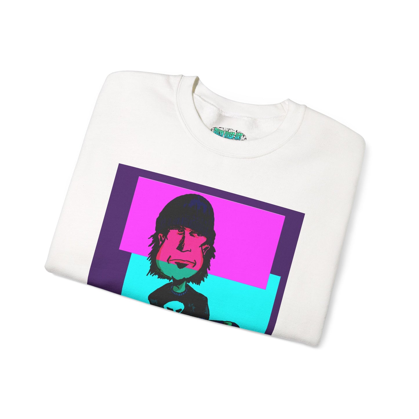 Crewneck Sweatshirt — Retro Neon Skate Punk "Rude Skater Dude" Graphic