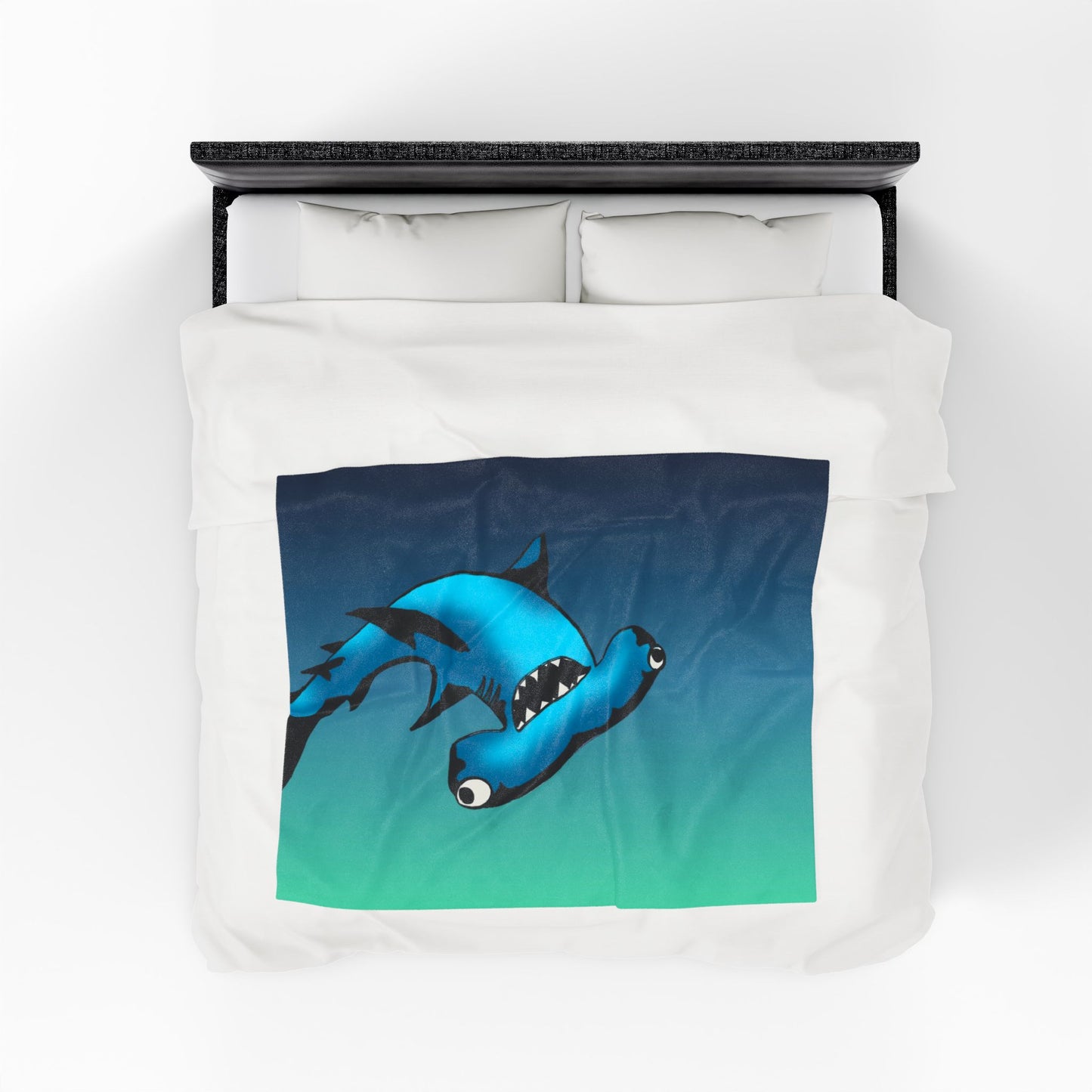 Harley Hammerhead Shark Velveteen Plush Blanket — Cute Ocean Animal Throw for Kids & Beach Lovers