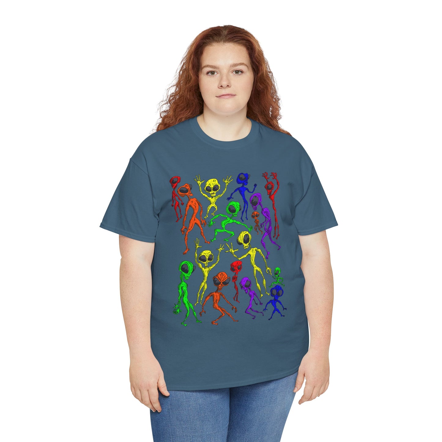 Rainbow Alien Dance Party Unisex Tee - Cosmic Sci-Fi Shirt