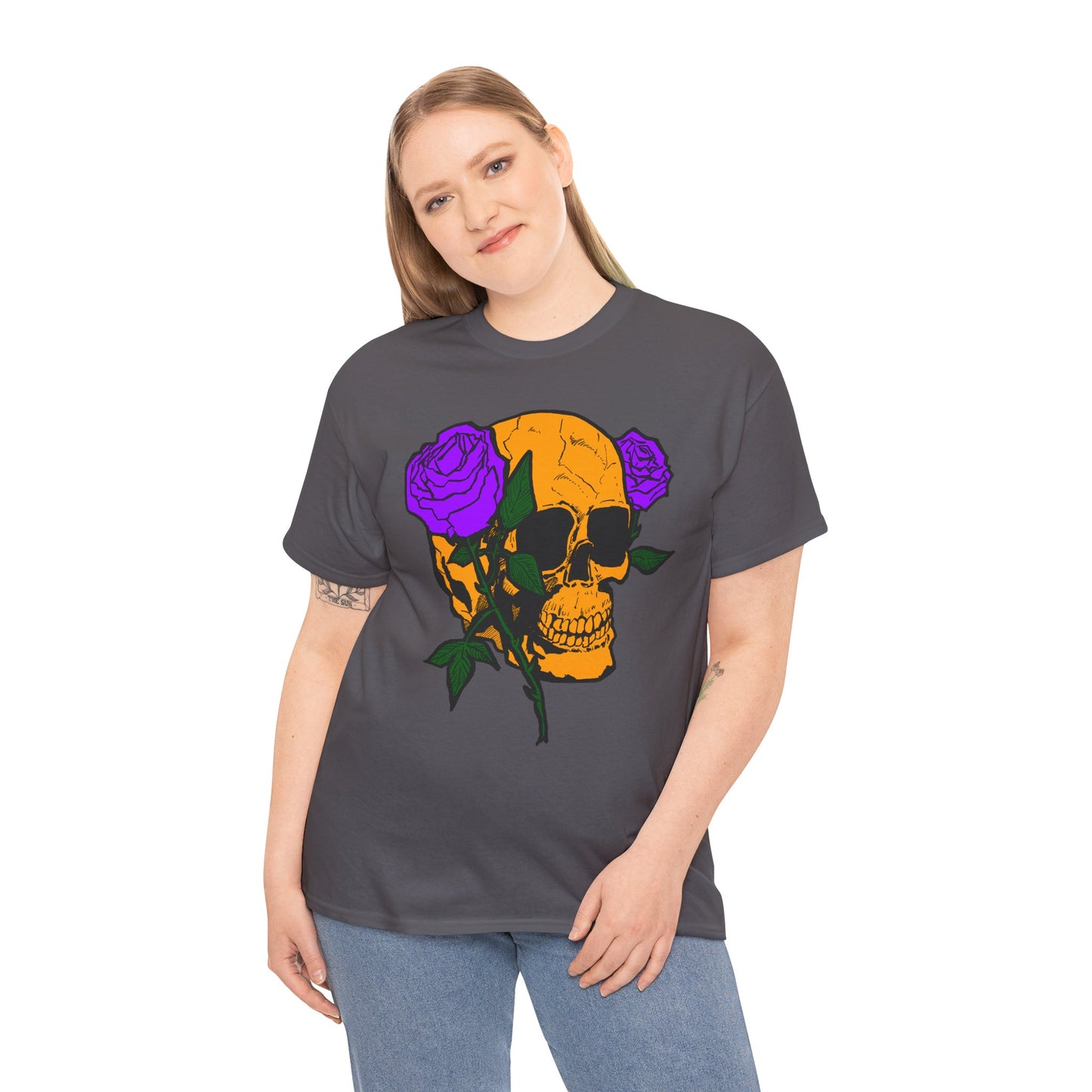 Skull and Roses Unisex Tee, Gothic Aesthetic Shirt, Vintage Graphic T-Shirt, Streetwear Essentials, Edgy Casual Wear