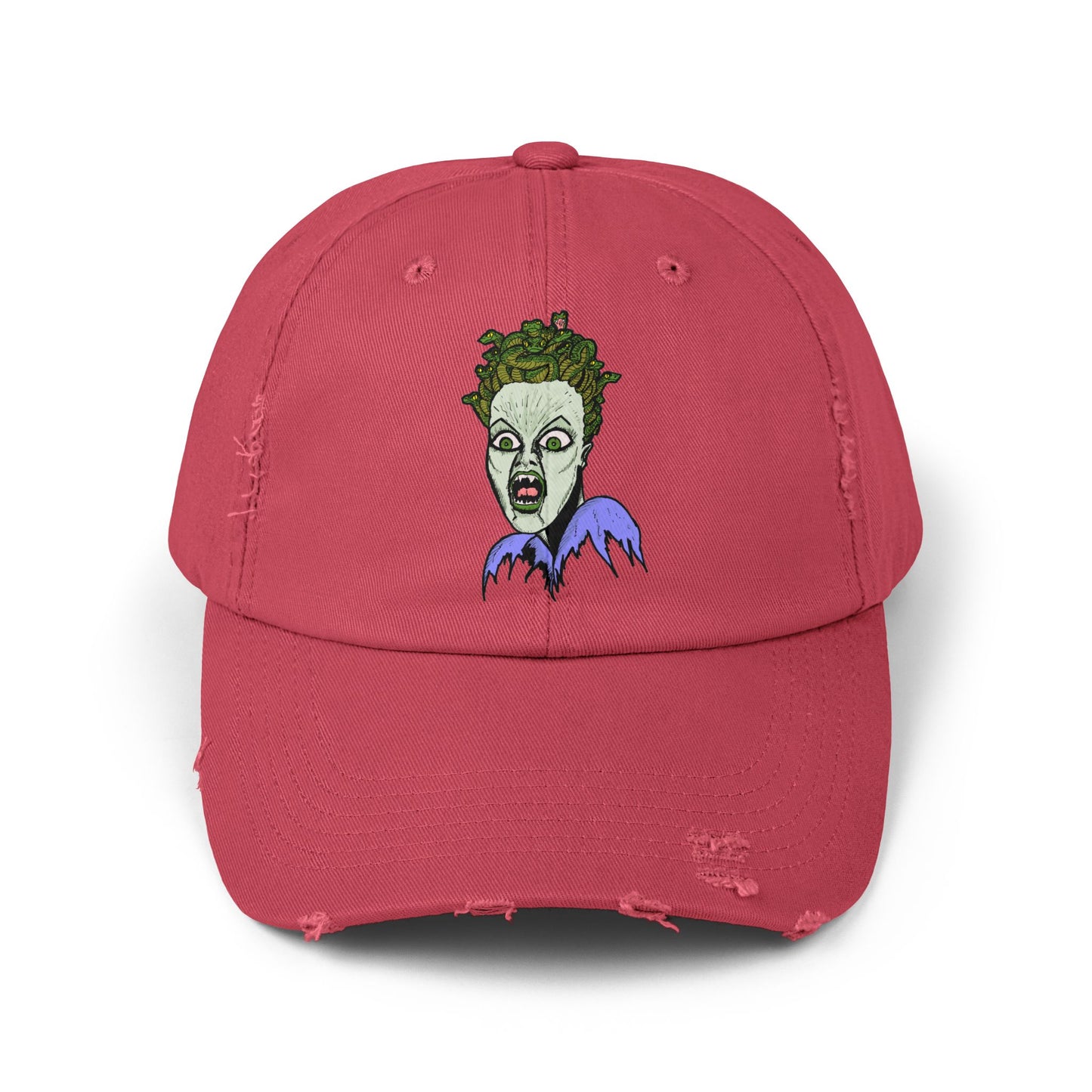 Medusa Unisex Distressed Cap with Eerie Design, Casual Hat, Halloween Accessory, Statement Cap, Gift for Horror Fans, Trendy Distressed Hat
