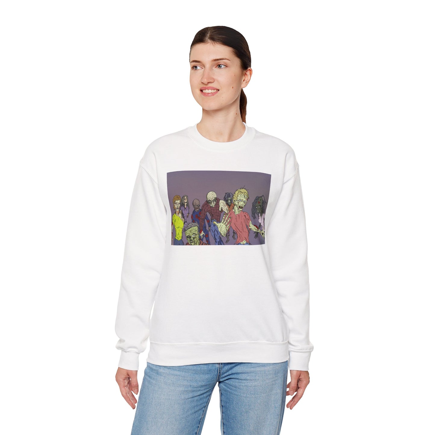 Zombie-Themed Unisex Crewneck Sweatshirt - Perfect for Halloween and Horror Lovers