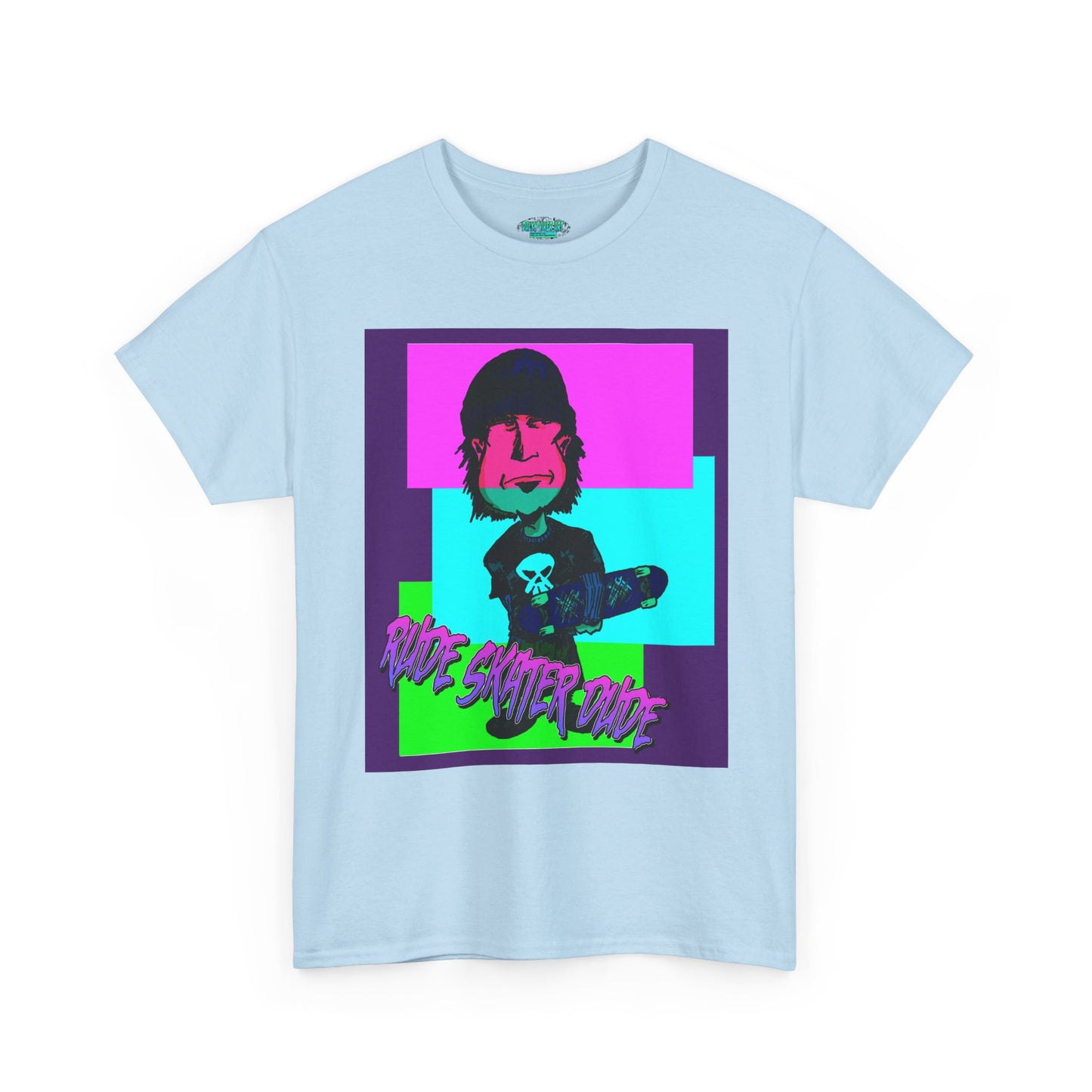 Retro Neon Skateboard Tee — "Rude Skater Dude" Graphic