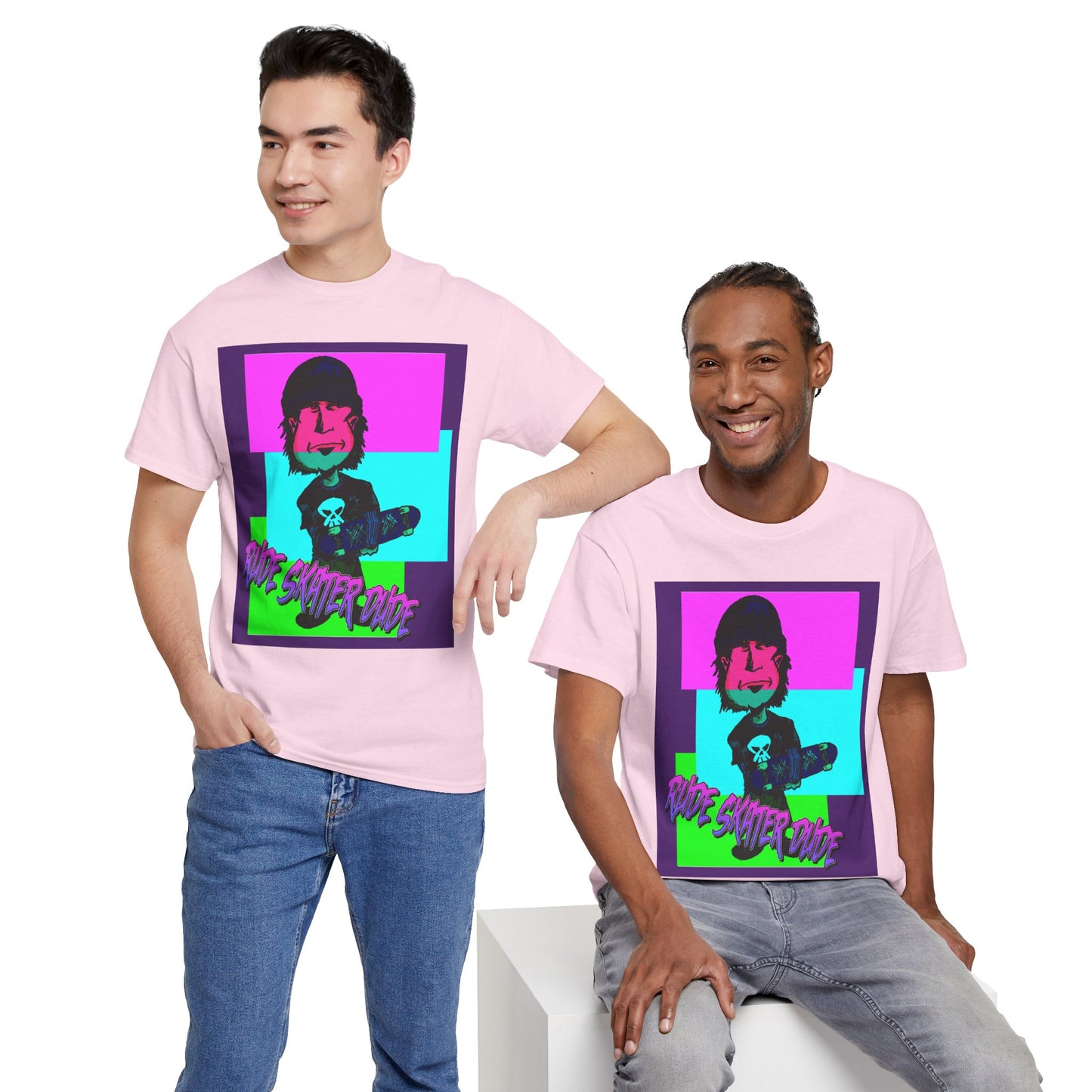 Retro Neon Skateboard Tee — "Rude Skater Dude" Graphic