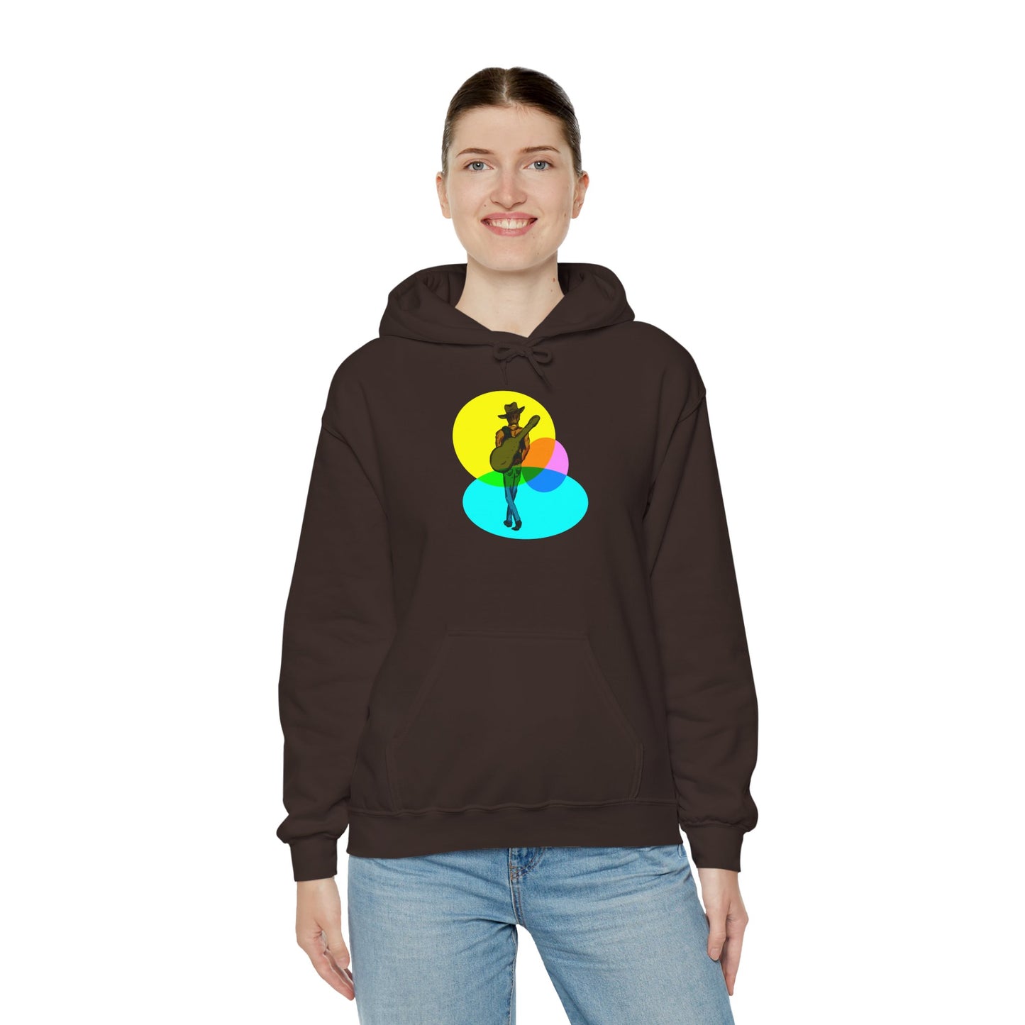 Cowboy with Guitar Hoodie — Colorful Retro Music Graphic Sweatshirt