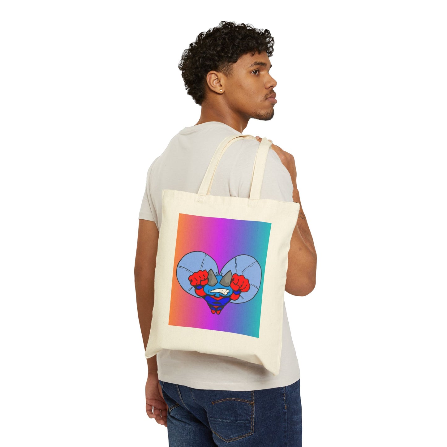 Astro-Fly Canvas Tote Bag — Colorful Superhero Flying Fist Pop Art Design