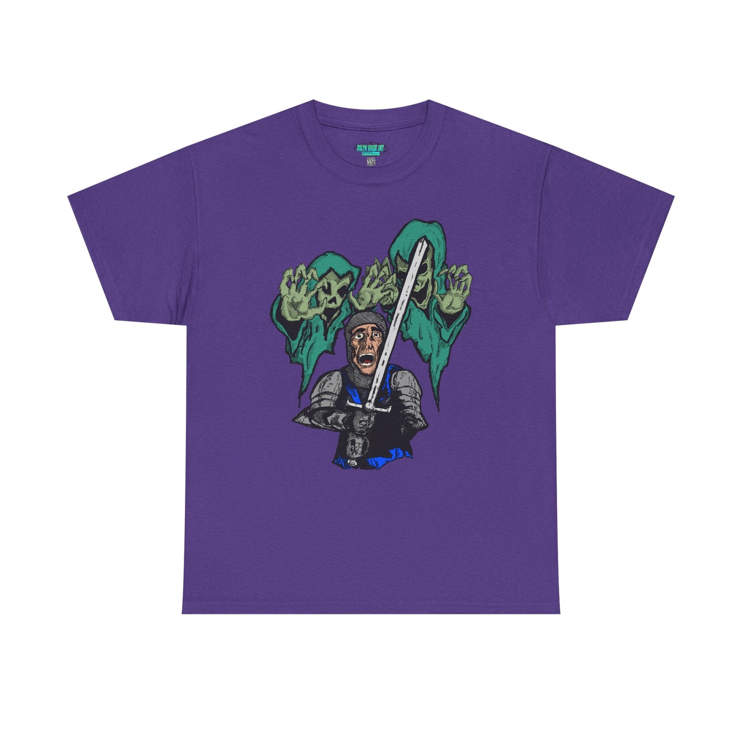 Unisex Heavy Cotton Tee - Knight with Sword Graphic - Casual Streetwear