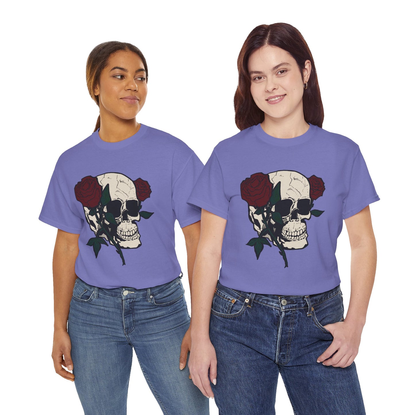 Skull and Roses Unisex Heavy Cotton Tee - Edgy Graphic T-Shirt for Impactful Style