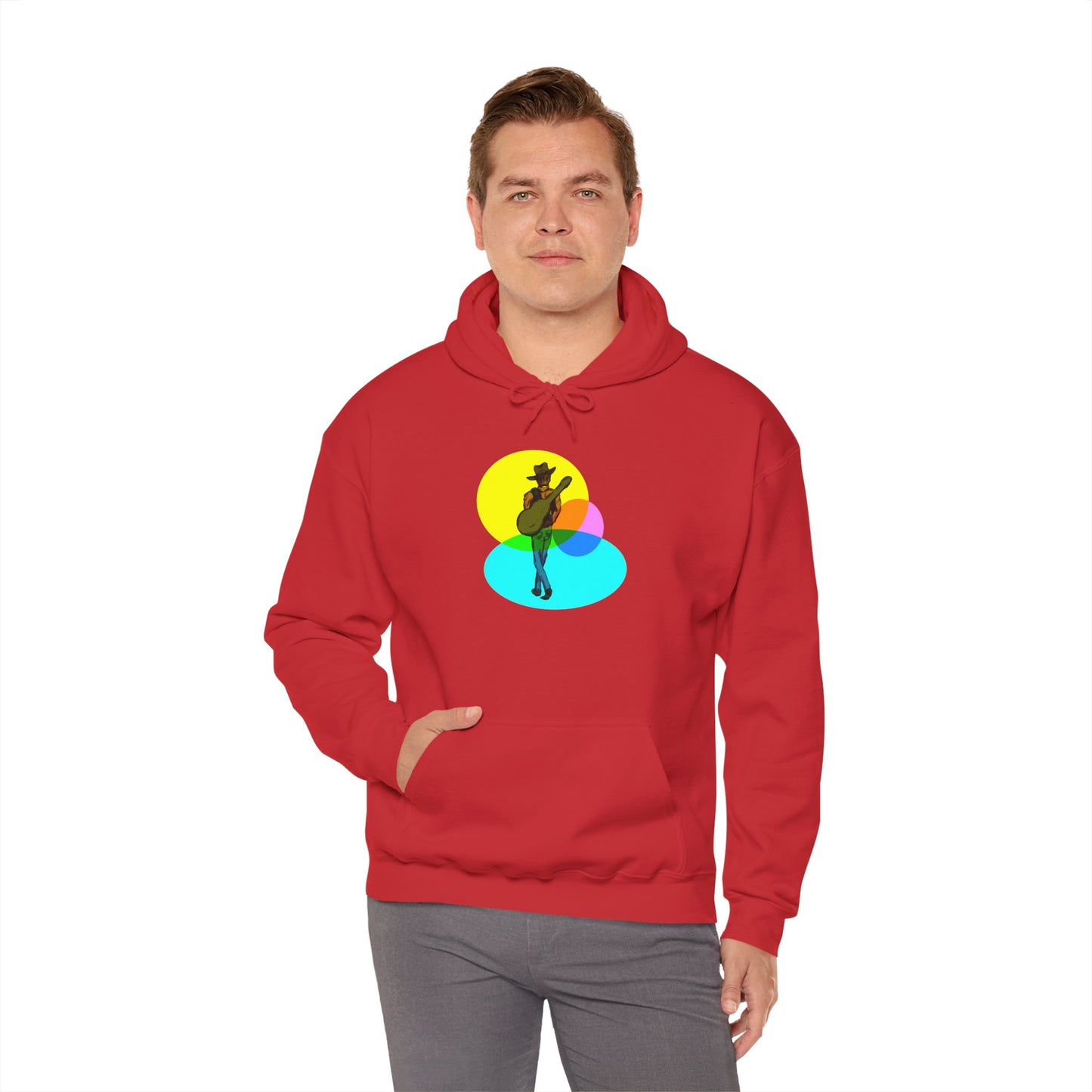Cowboy with Guitar Hoodie — Colorful Retro Music Graphic Sweatshirt