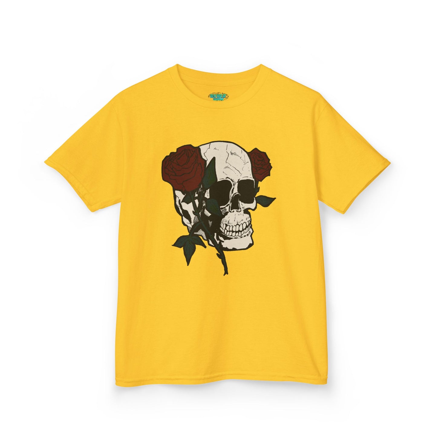 Kids Heavy Cotton Tee - Skull and Roses Graphic Tee for Trendy Kids