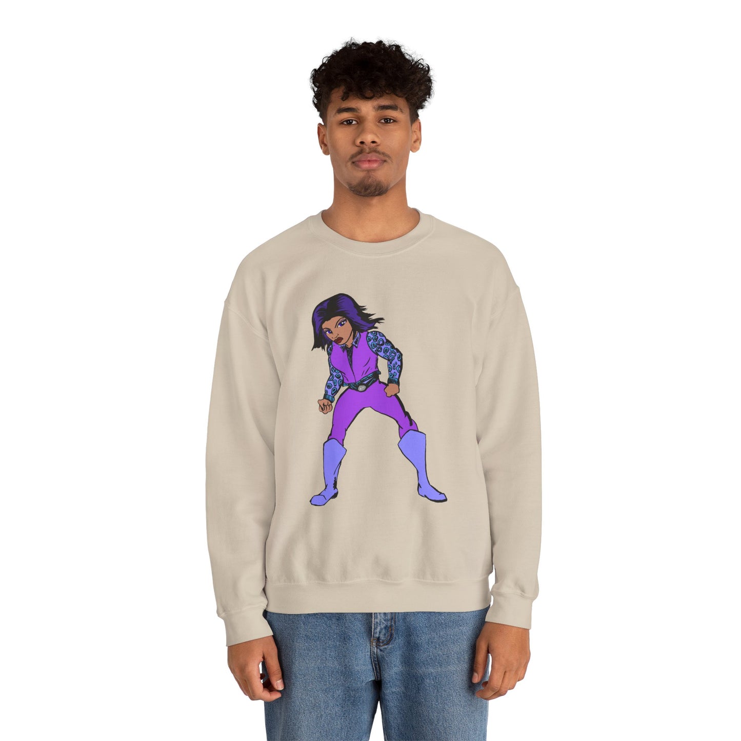 Vintage Retro Hero Crewneck Sweatshirt with Bold Graphic Design