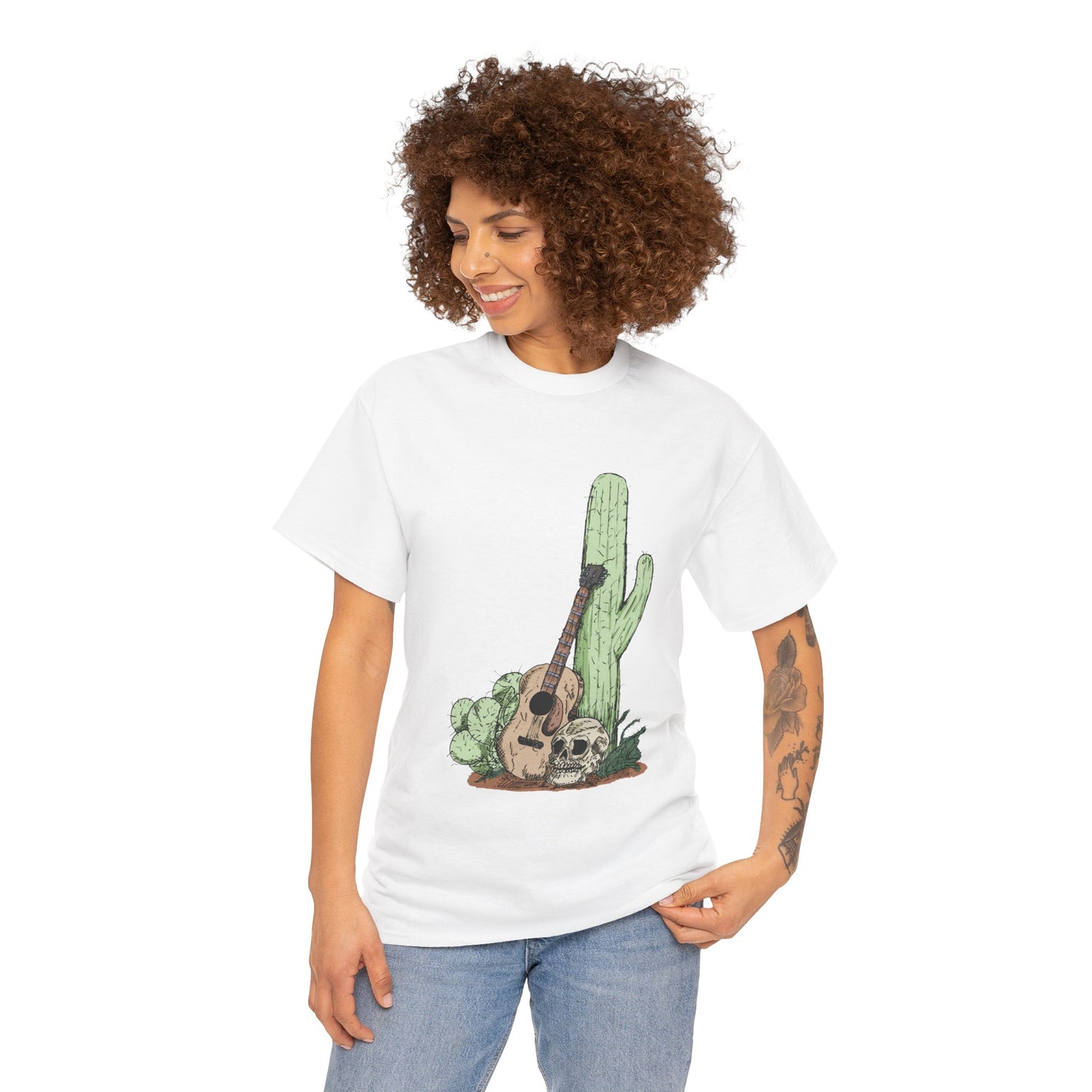 Desert Vibe Graphic Tee - Unisex Heavy Cotton Shirt, Boho Cactus Shirt, Guitar Lover's Gift, Summer Top, Music T-Shirt