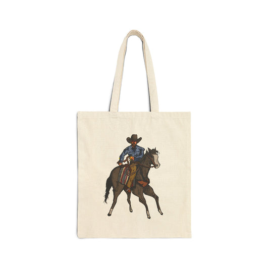 Cowboy on Horse Canvas Tote Bag — Western Ranch Rider Tote
