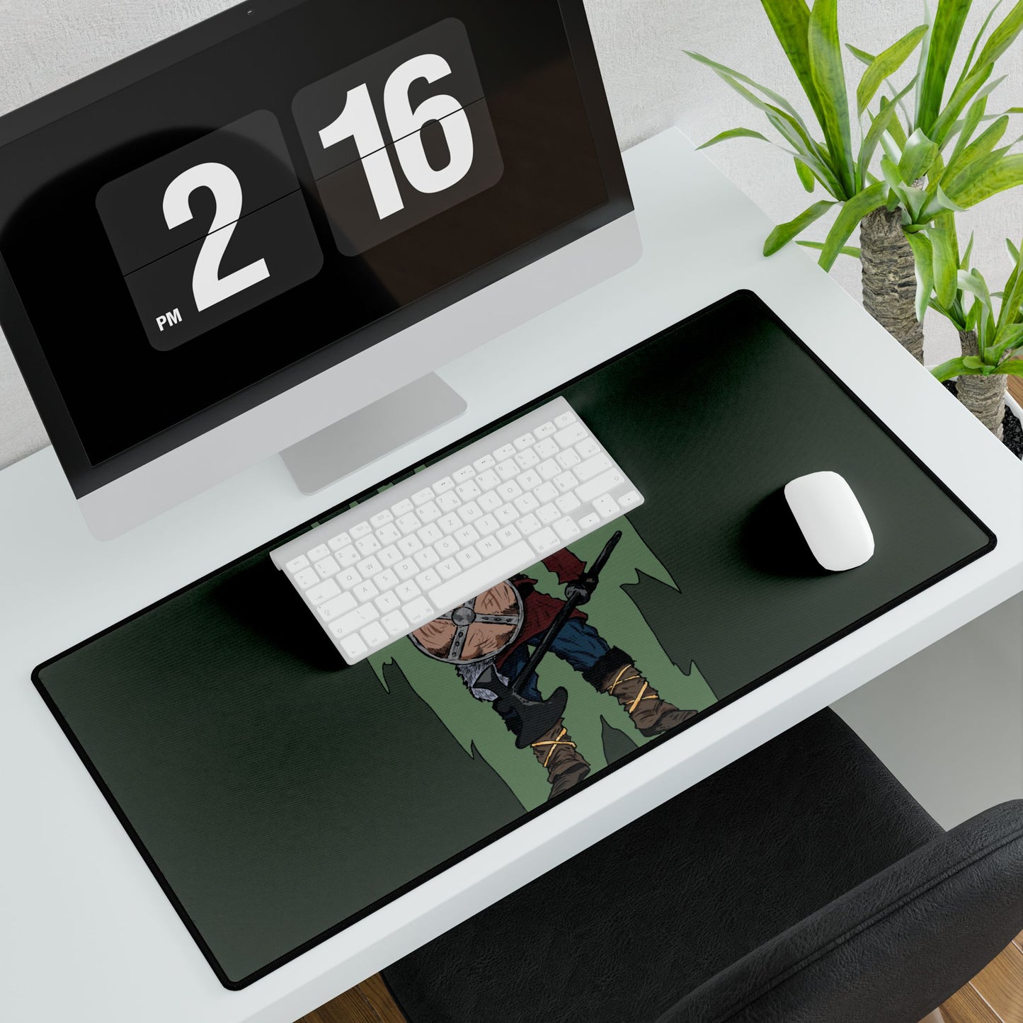 Viking Warrior Desk Mat — Nordic Shield & Axe Gaming Mouse Pad