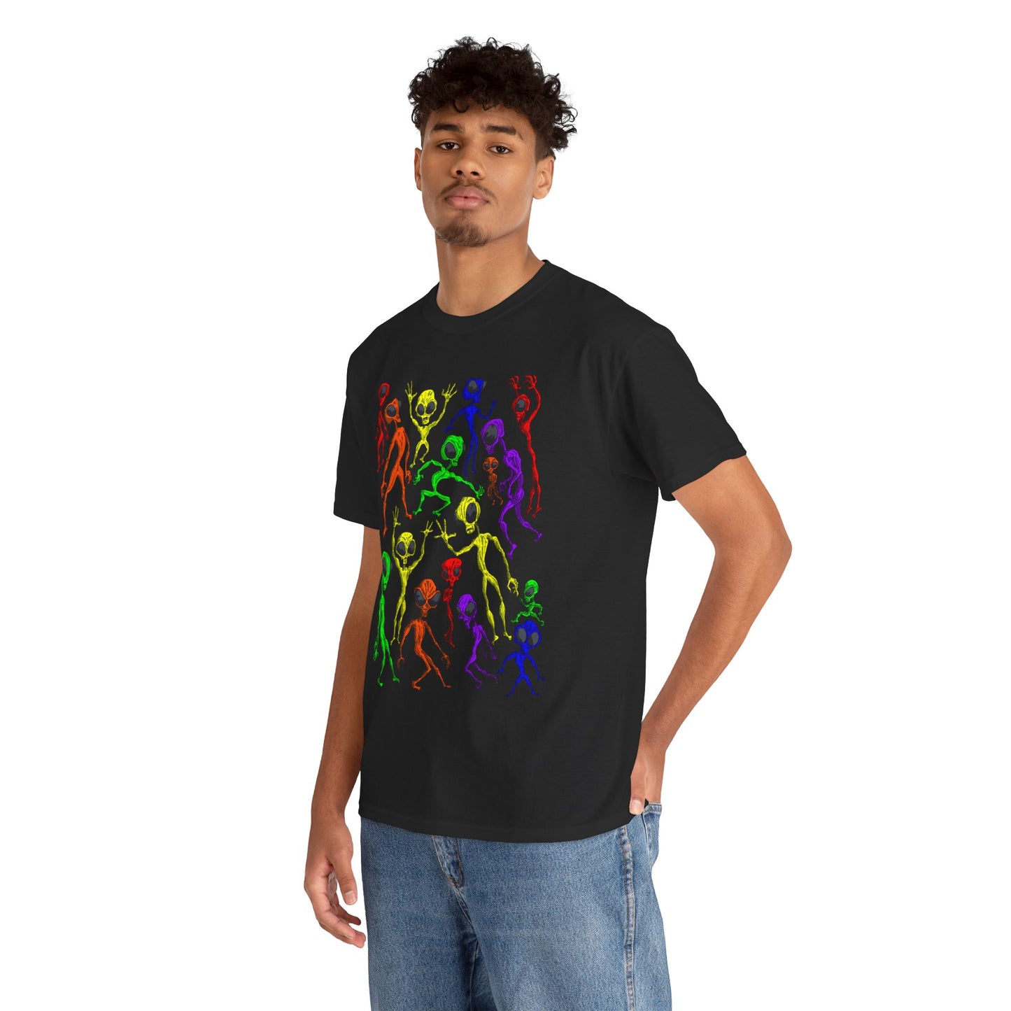 Rainbow Alien Dance Party Unisex Tee - Cosmic Sci-Fi Shirt