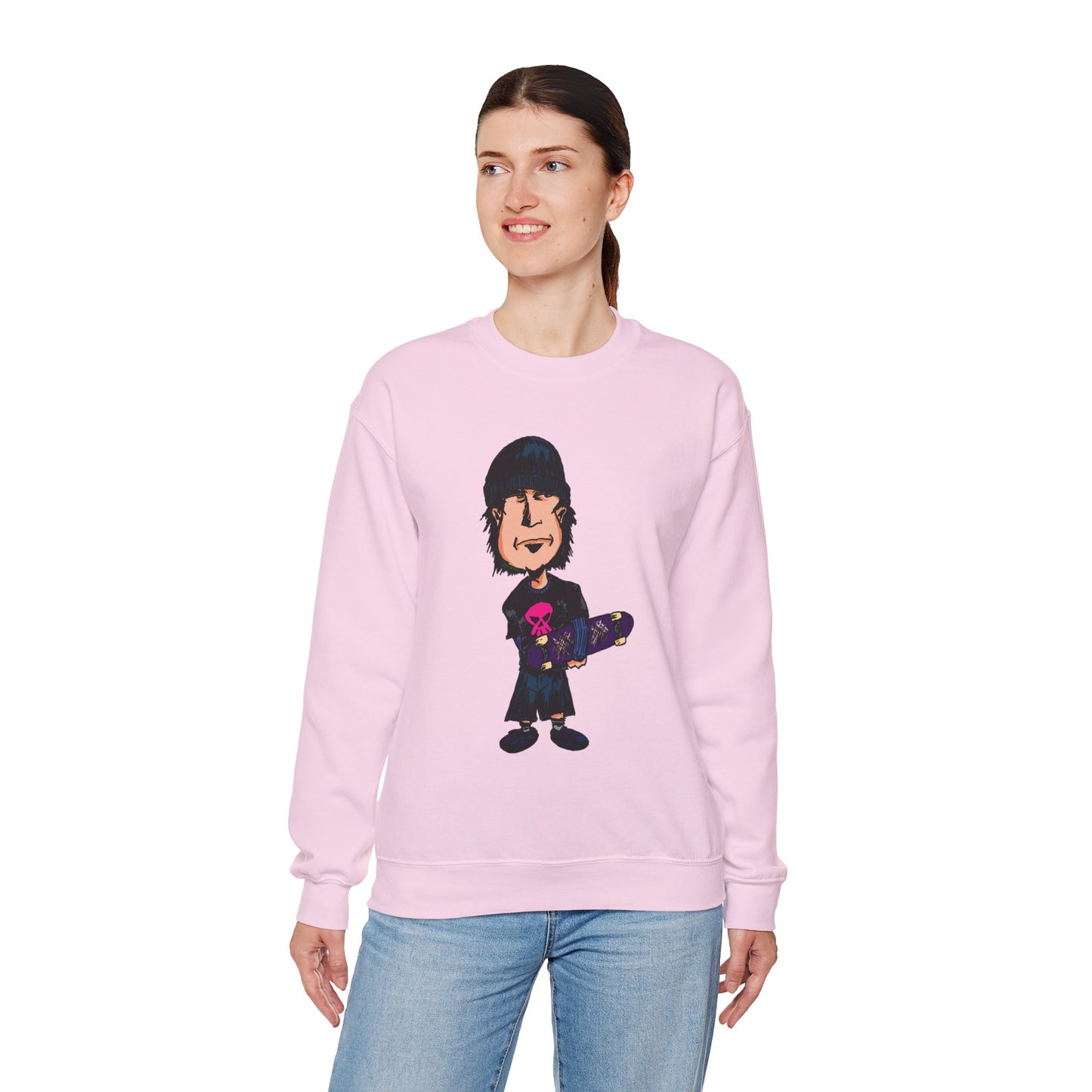 Rude Skater Dude - Skate Punk - Cartoon Skater Crewneck Sweatshirt – Cute Skateboarder Graphic Pullover