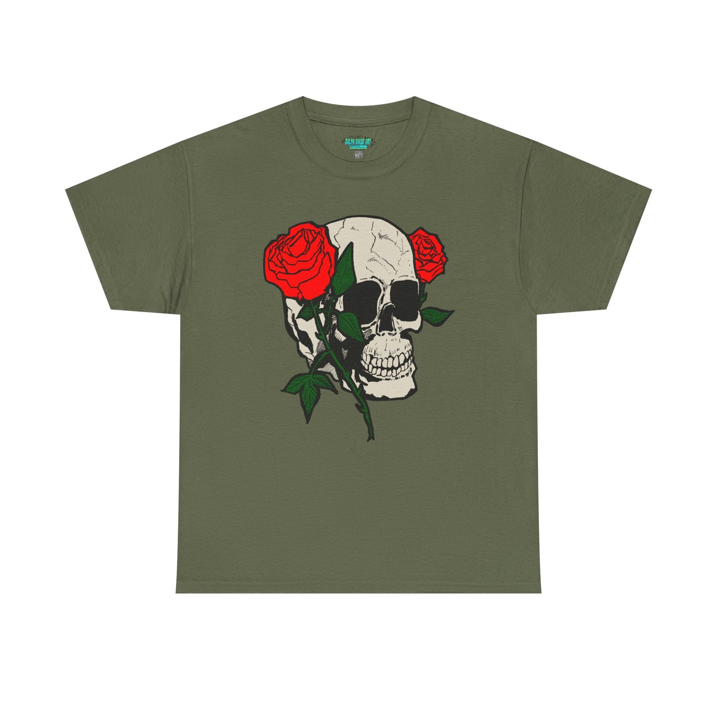 Skull & Roses Unisex Heavy Cotton Tee - Edgy Graphic T-Shirt for Casual Style