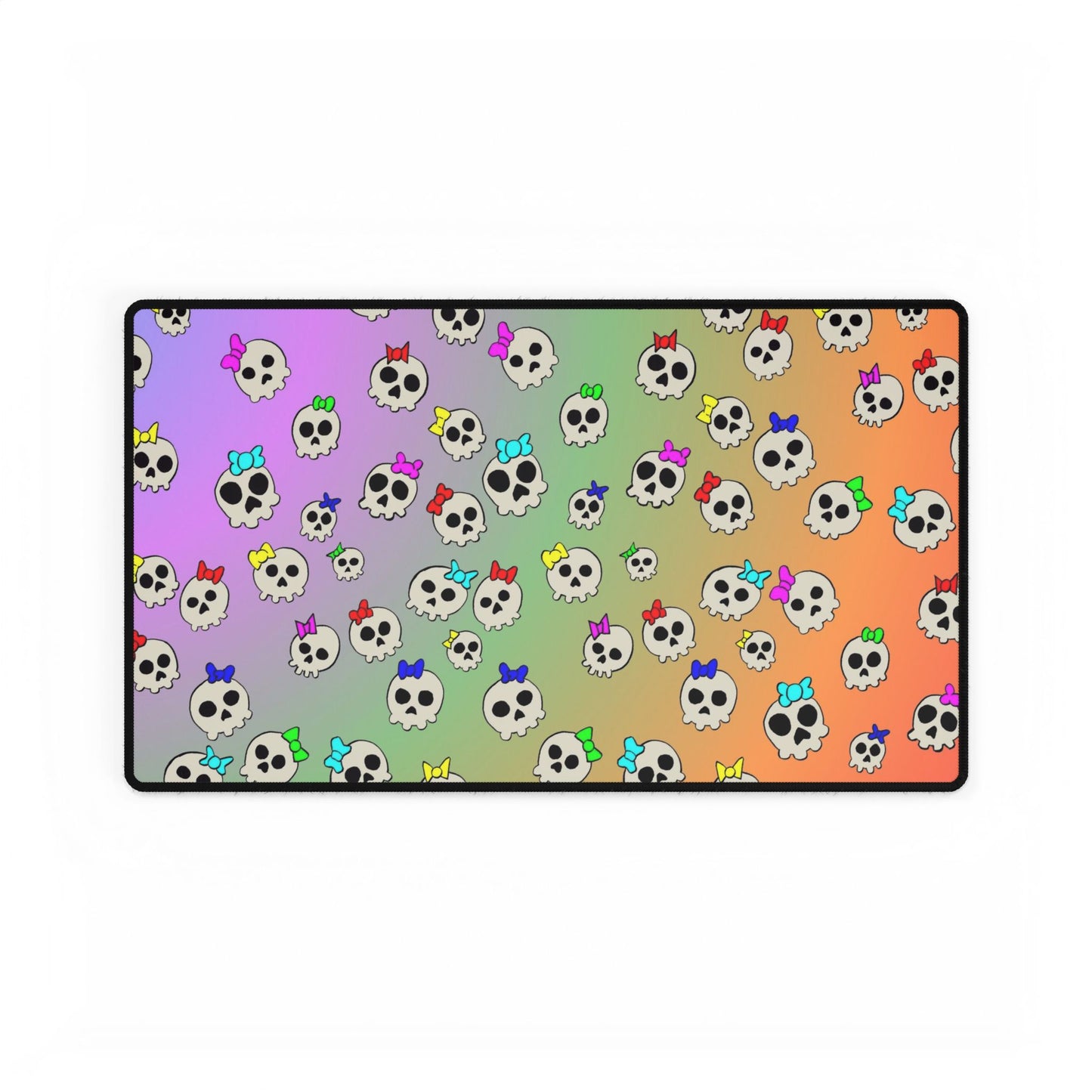 Rainbow Skull Pattern Desk Mat — Cute Pastel Skull Gaming Mouse Pad and Card Playing Mat