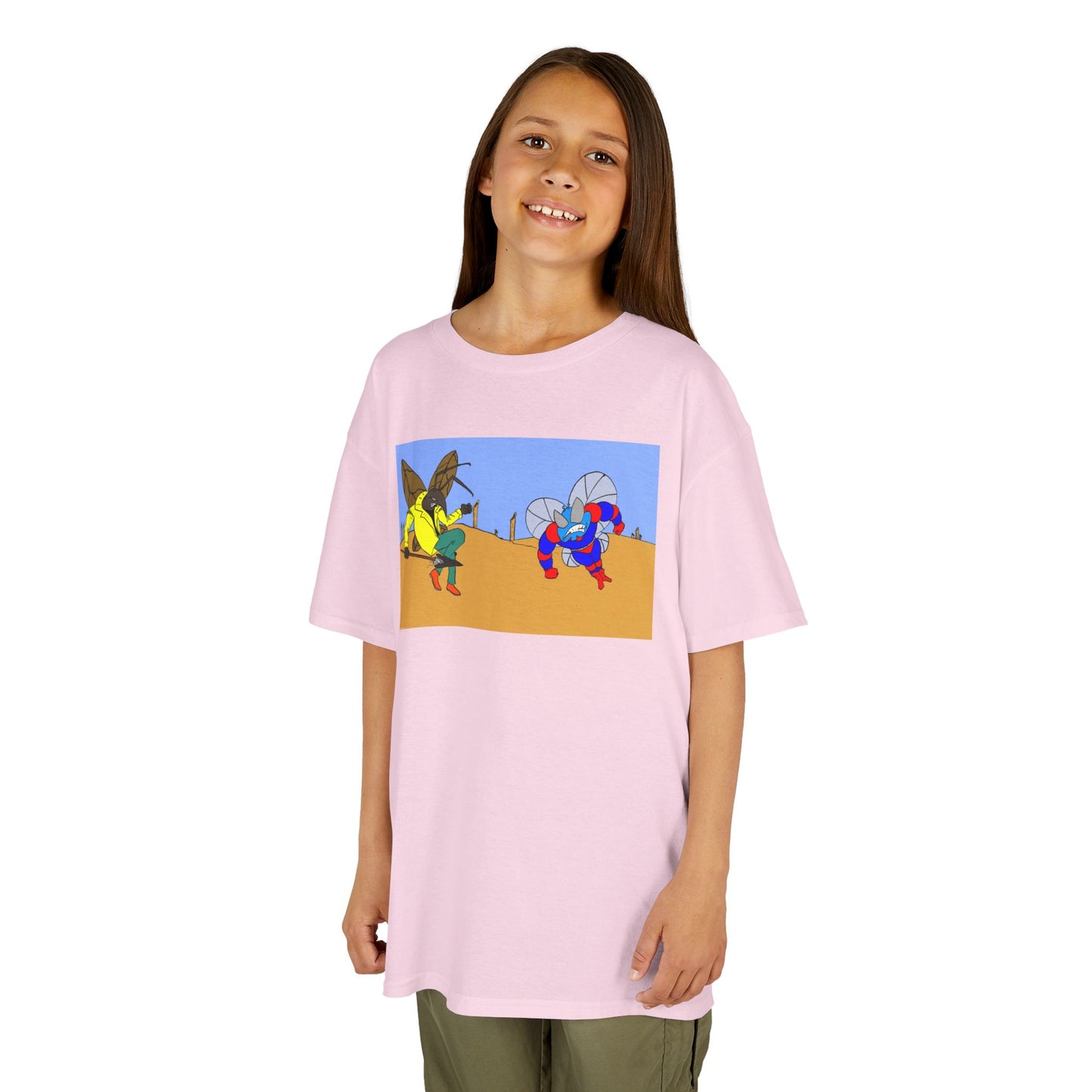 Astro-Fly and Wasp Warrior Kids Tee — Colorful Desert Beetle Cartoon Illustration
