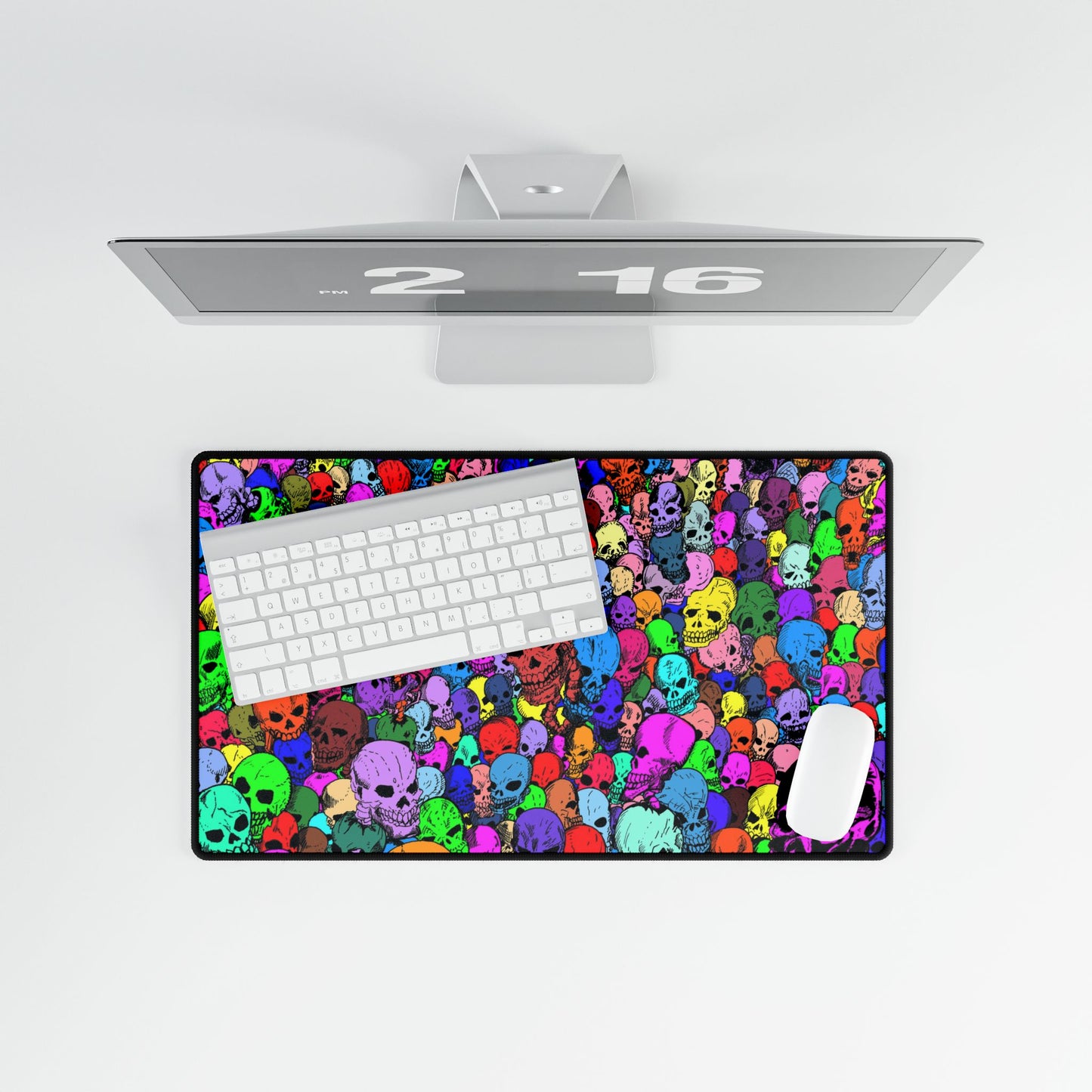 Colorful Candy Colored Gathering of Skulls Crowd Desk Mat — Vibrant Gothic Gaming Mousepad and Card Playing May