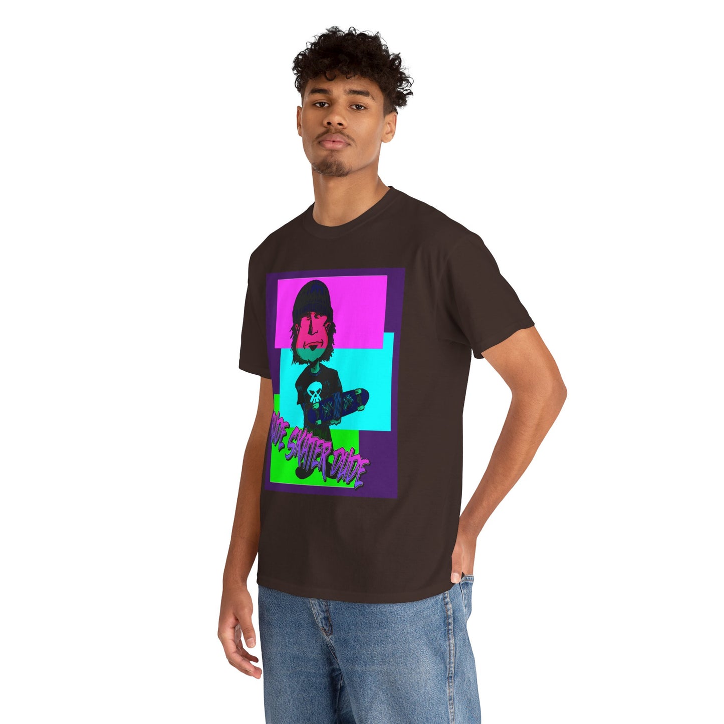 Retro Neon Skateboard Tee — "Rude Skater Dude" Graphic
