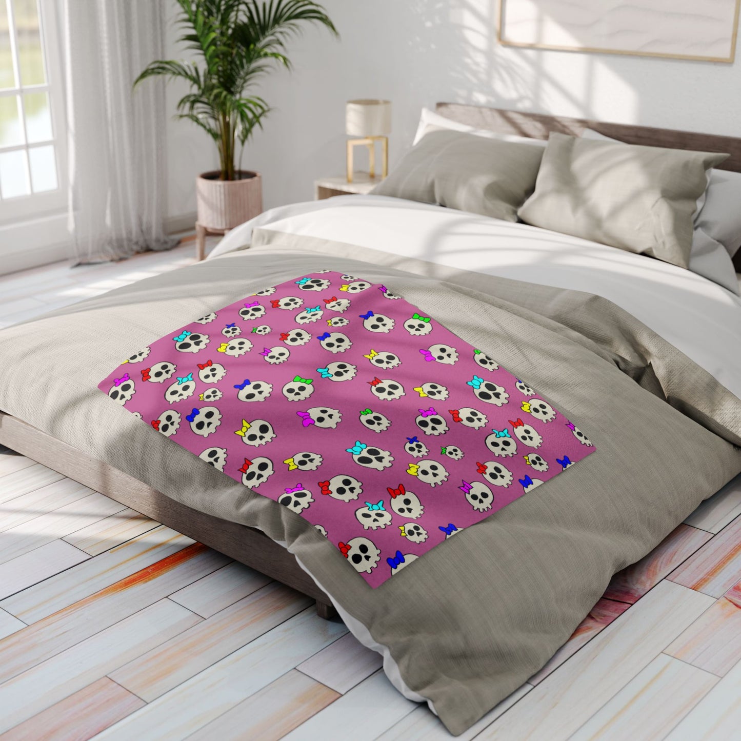 Delightfully Cute Skulls - Pink - Arctic Fleece Blanket