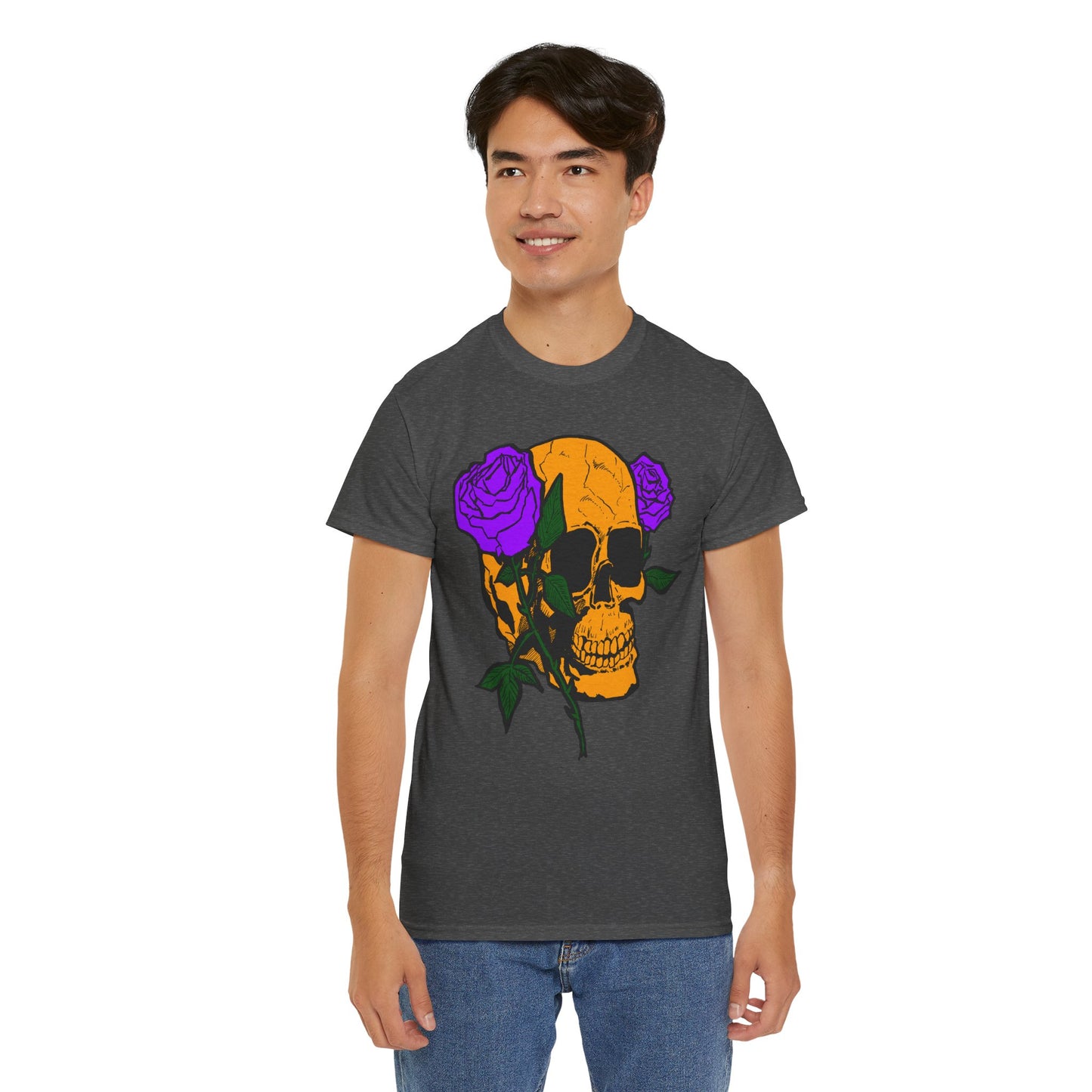 Skull and Roses Unisex Tee, Gothic Aesthetic Shirt, Vintage Graphic T-Shirt, Streetwear Essentials, Edgy Casual Wear