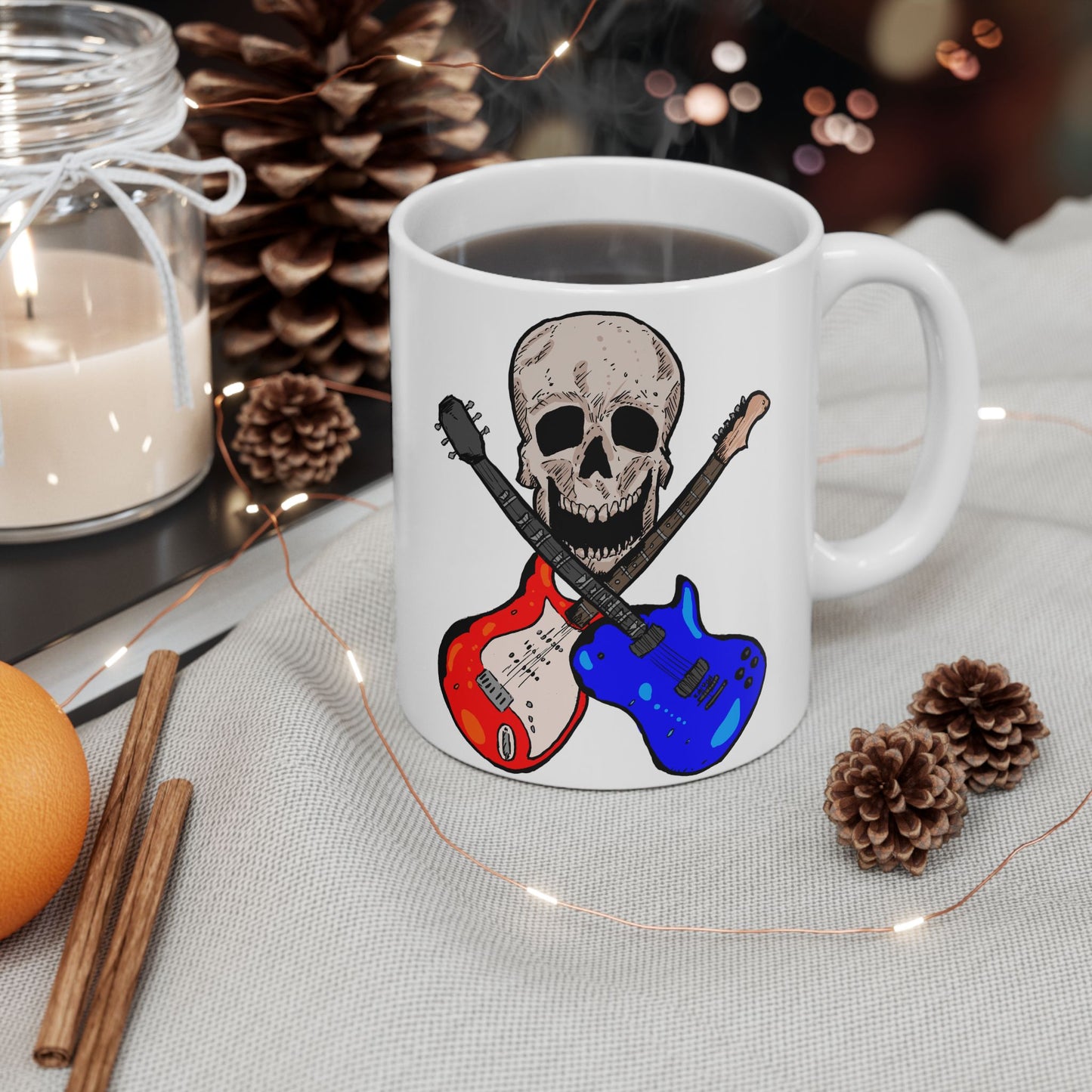 Deathly Rock & Roll Ceramic Mug - Perfect for Musicians, Coffee Lovers, Gifts for Guitarists, Home Decor, Birthday Celebration