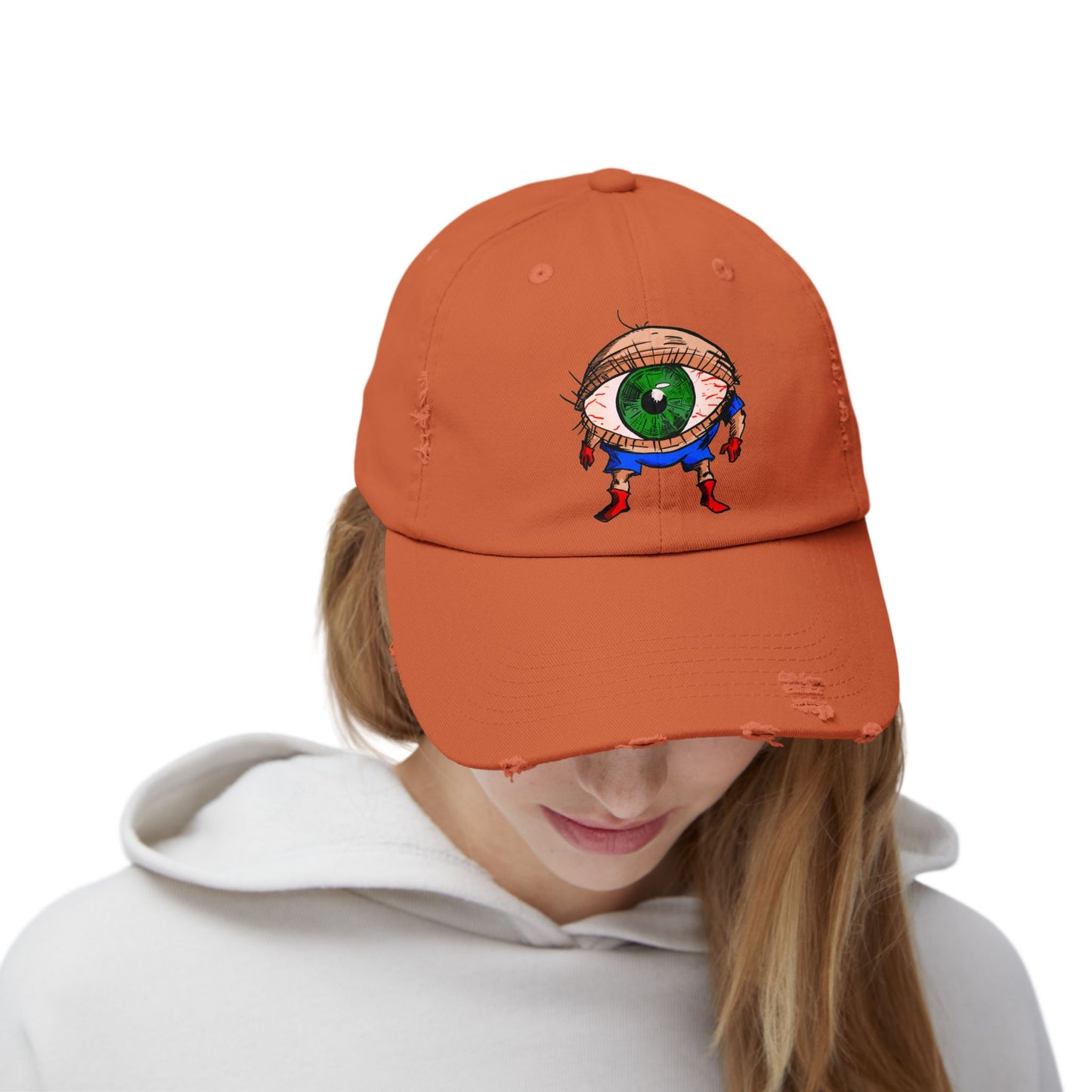 Terrif-EYE-ing Unisex Distressed Cap with Quirky Eyeball Design - Perfect for Casual Style