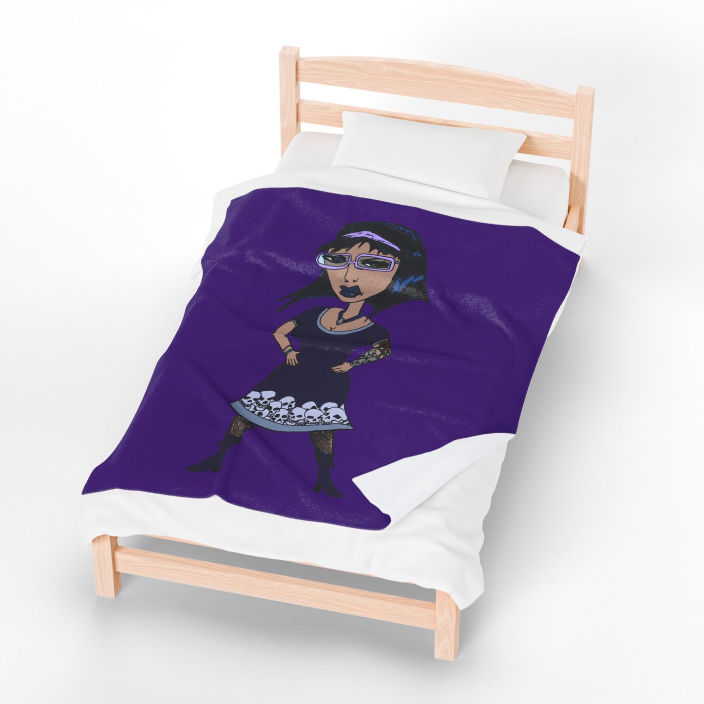 Goth Girl Velveteen Plush Blanket – Purple Skull Hem Cozy Throw