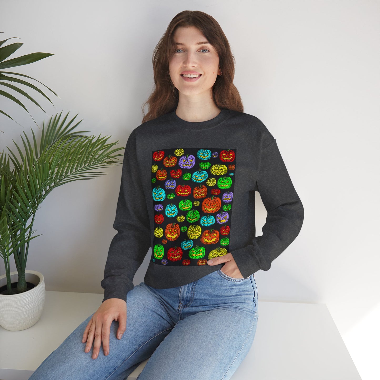 Halloween Colorful Pumpkin Graphic Crewneck Sweatshirt