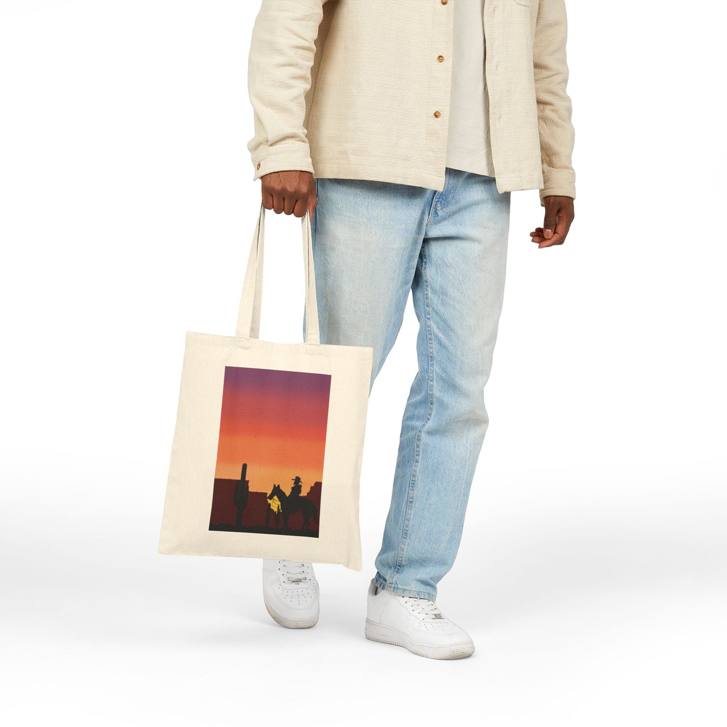 Sunset Silhouette Canvas Tote Bag – Desert Skyline Sunset Eco Tote