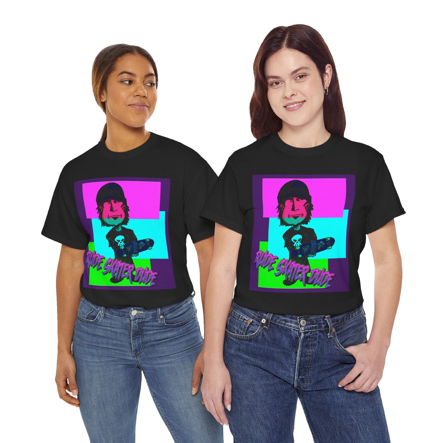 Retro Neon Skateboard Tee — "Rude Skater Dude" Graphic