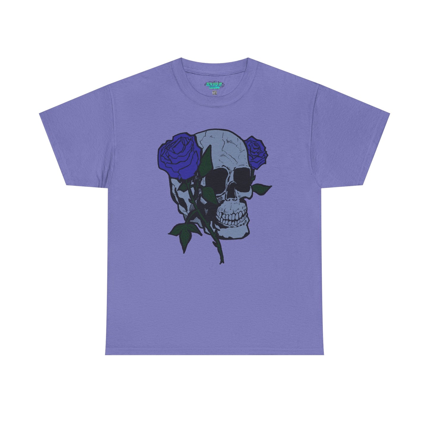 Unisex Heavy Cotton Tee with Skull and Rose Design - Edgy Streetwear Top