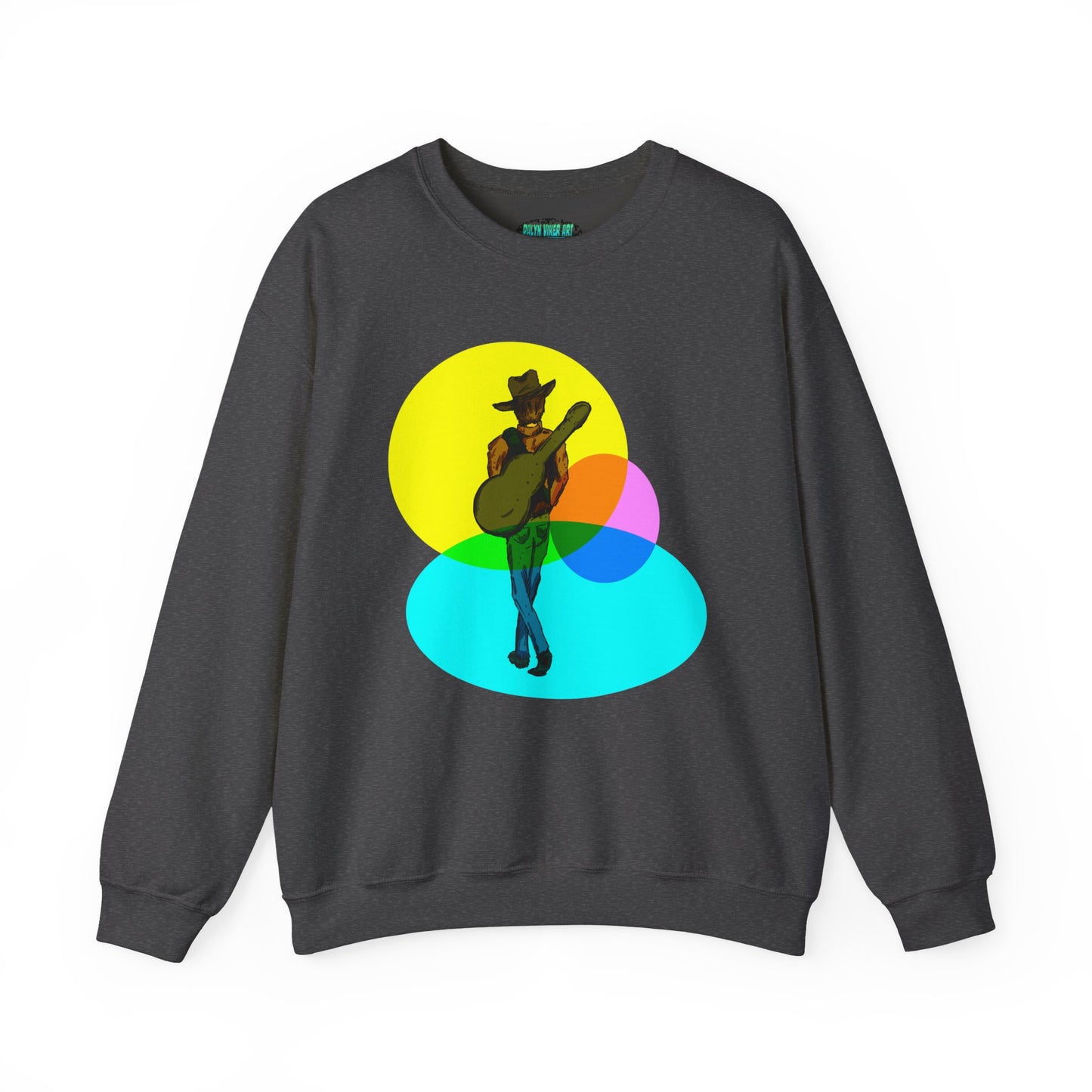 Cowboy Guitarist Graphic Sweatshirt — Retro Color Spot Music Pullover