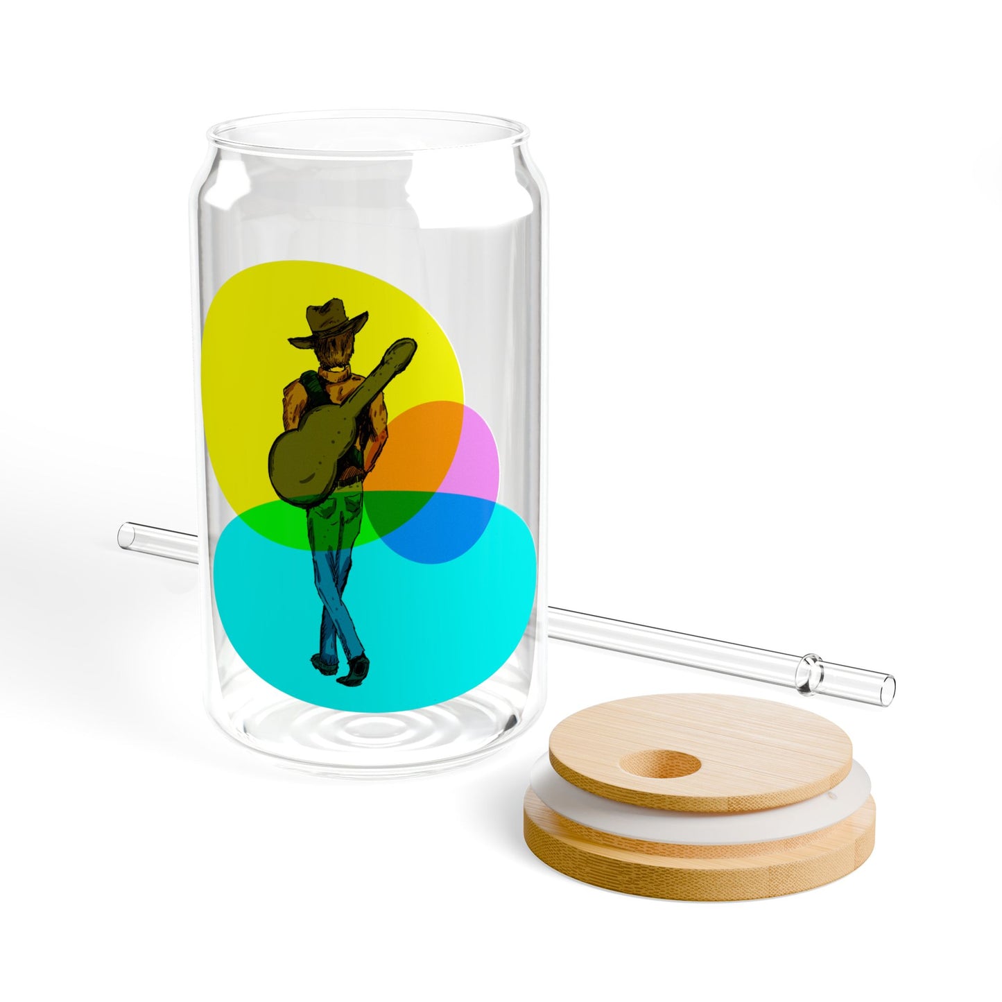16oz Sipper Glass with Colorful Guitarist Cowboy – Music Lover Drinkware