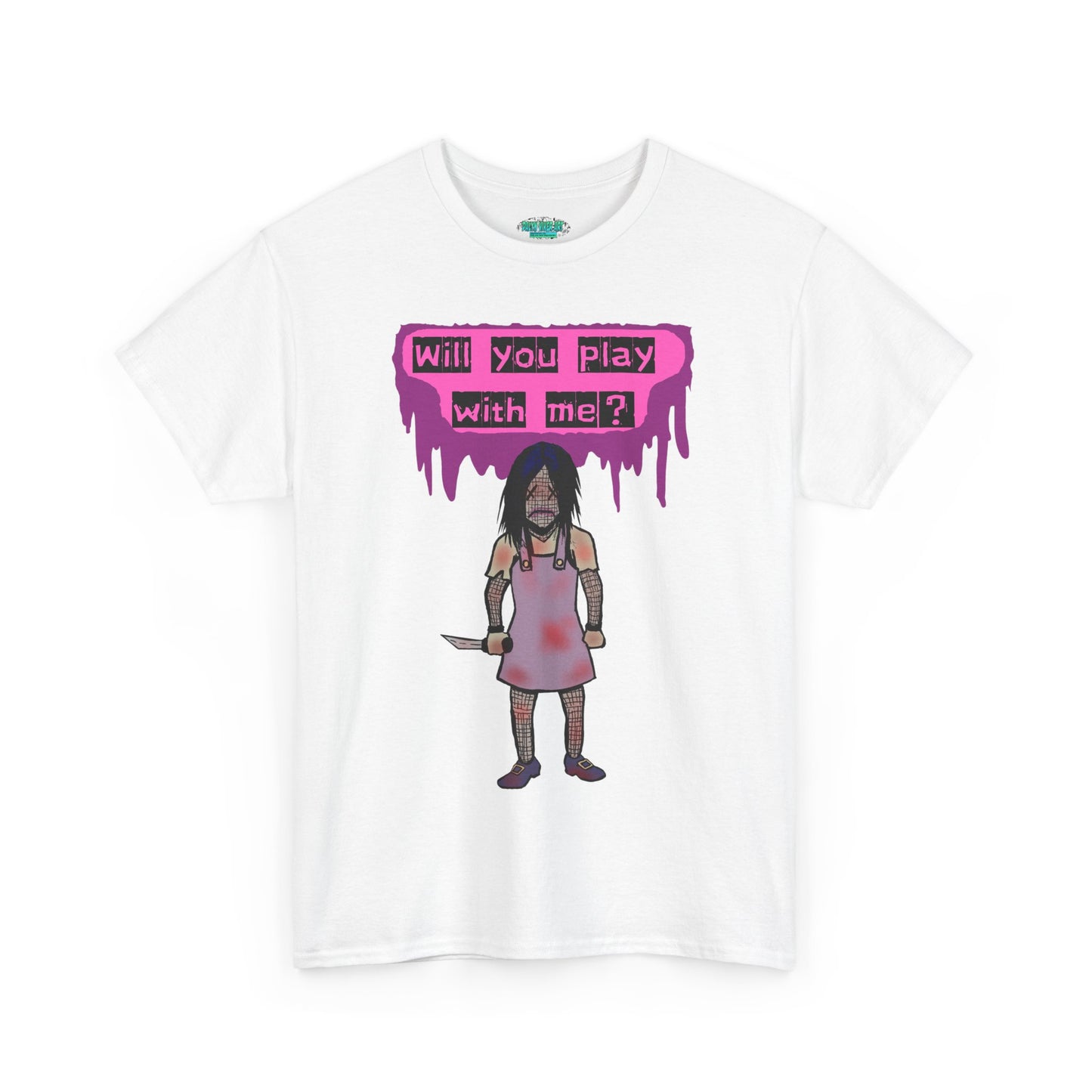 Chilling Evil Doll Horror Tee, Horror T-Shirt, Grey Tee, Unique Graphic Tee, Unisex Tee, Playful Scary Top, Halloween Shirt