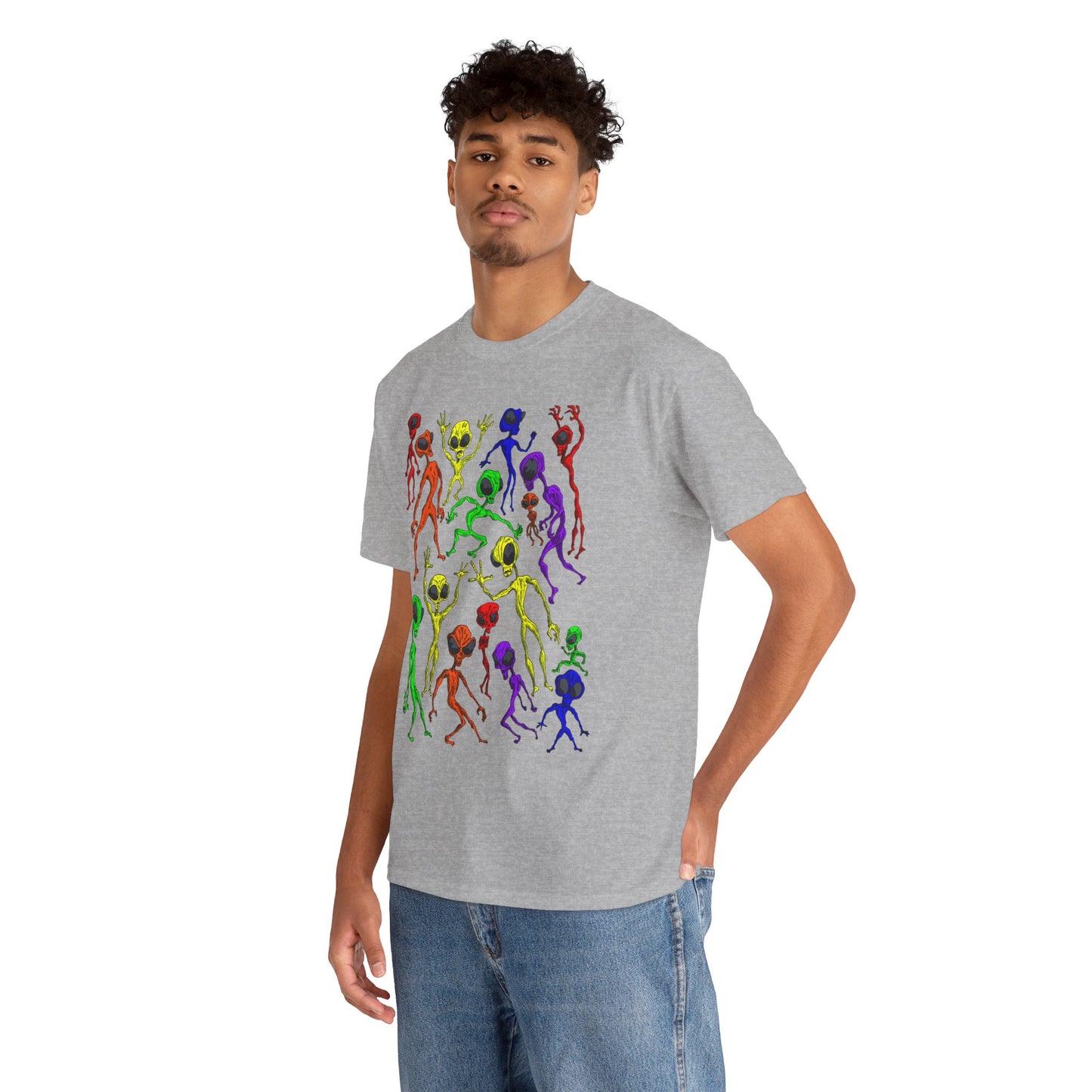 Rainbow Alien Dance Party Unisex Tee - Cosmic Sci-Fi Shirt
