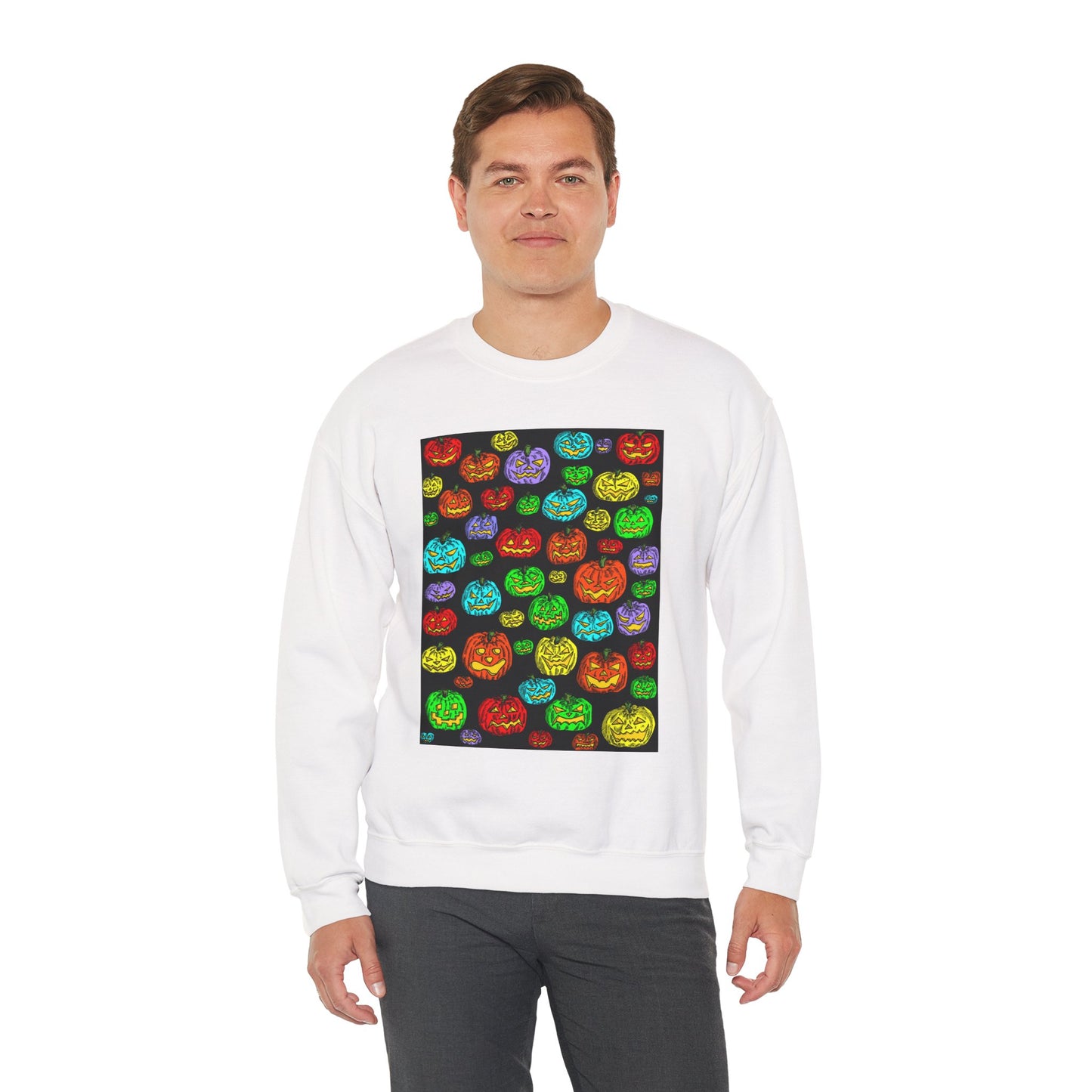 Halloween Colorful Pumpkin Graphic Crewneck Sweatshirt