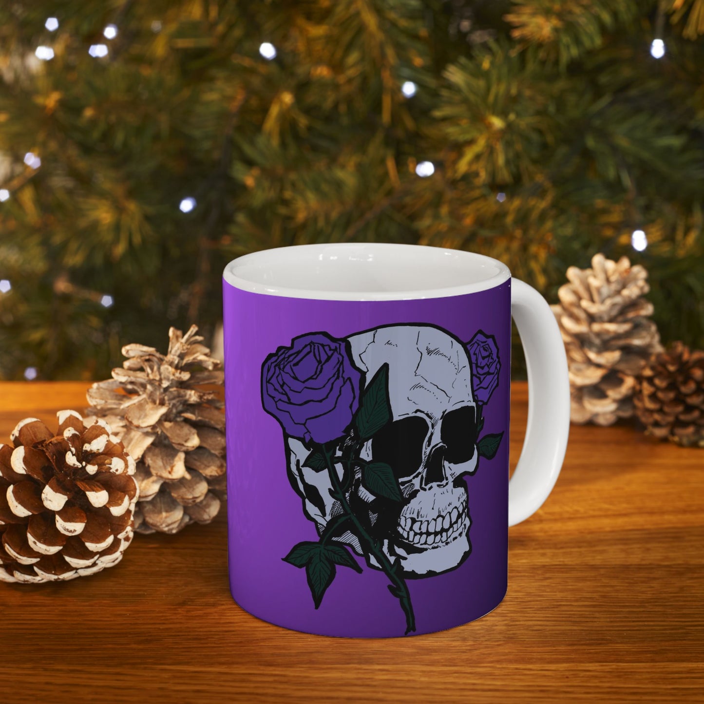 Purple Skull Rose Ceramic Mug — Gothic Floral Coffee Cup (11oz, 15oz)