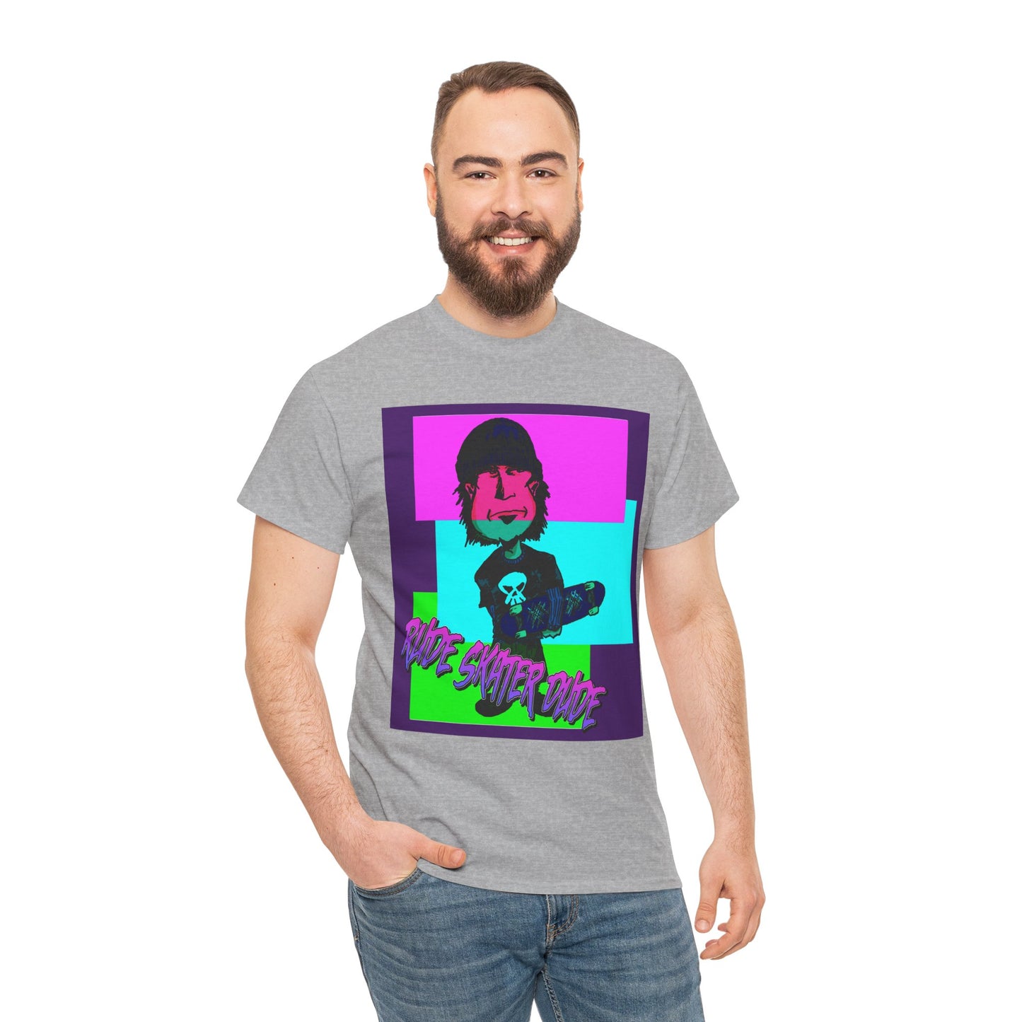 Retro Neon Skateboard Tee — "Rude Skater Dude" Graphic