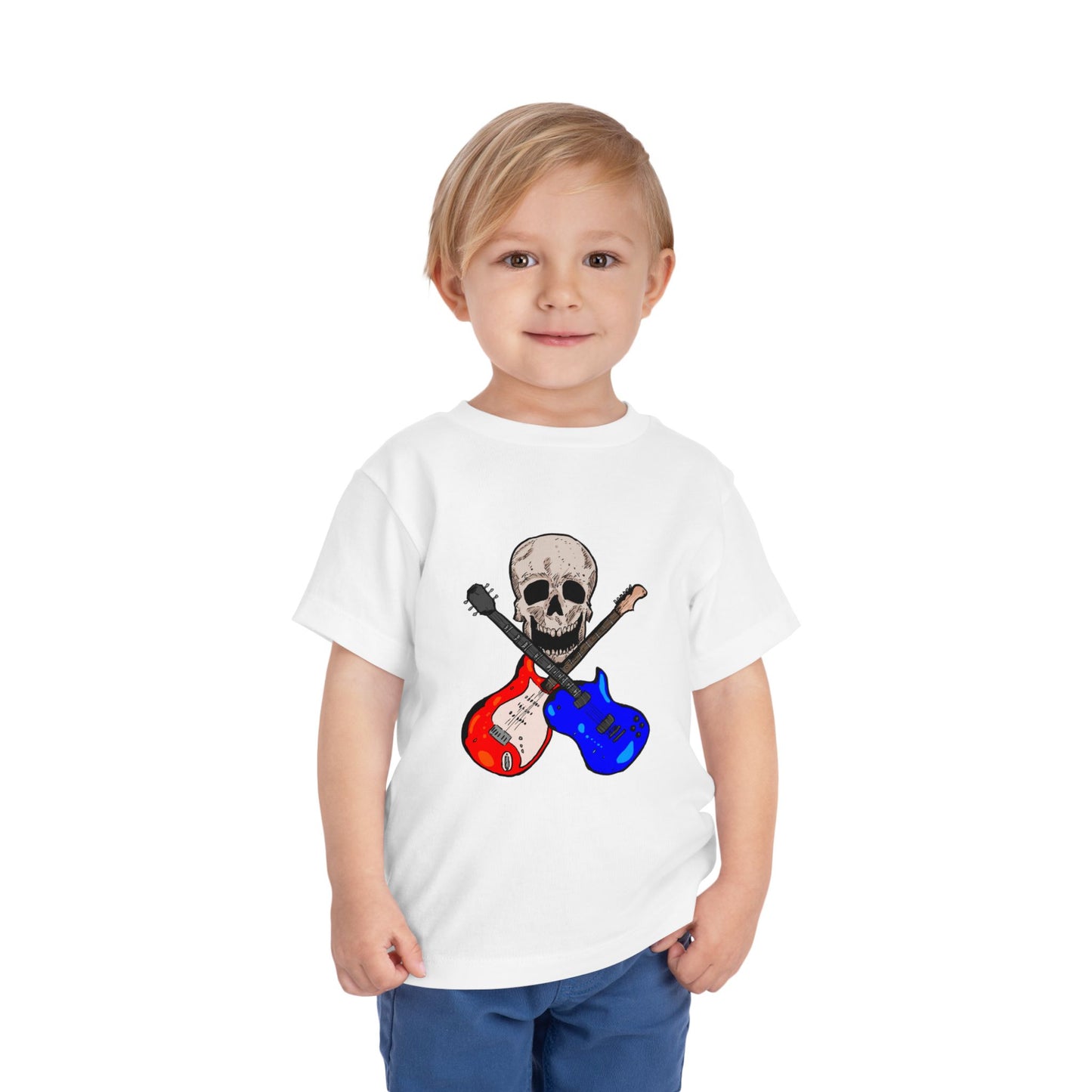 Toddler Tee — Skull with Red & Blue Electric Guitars Rock Shirt